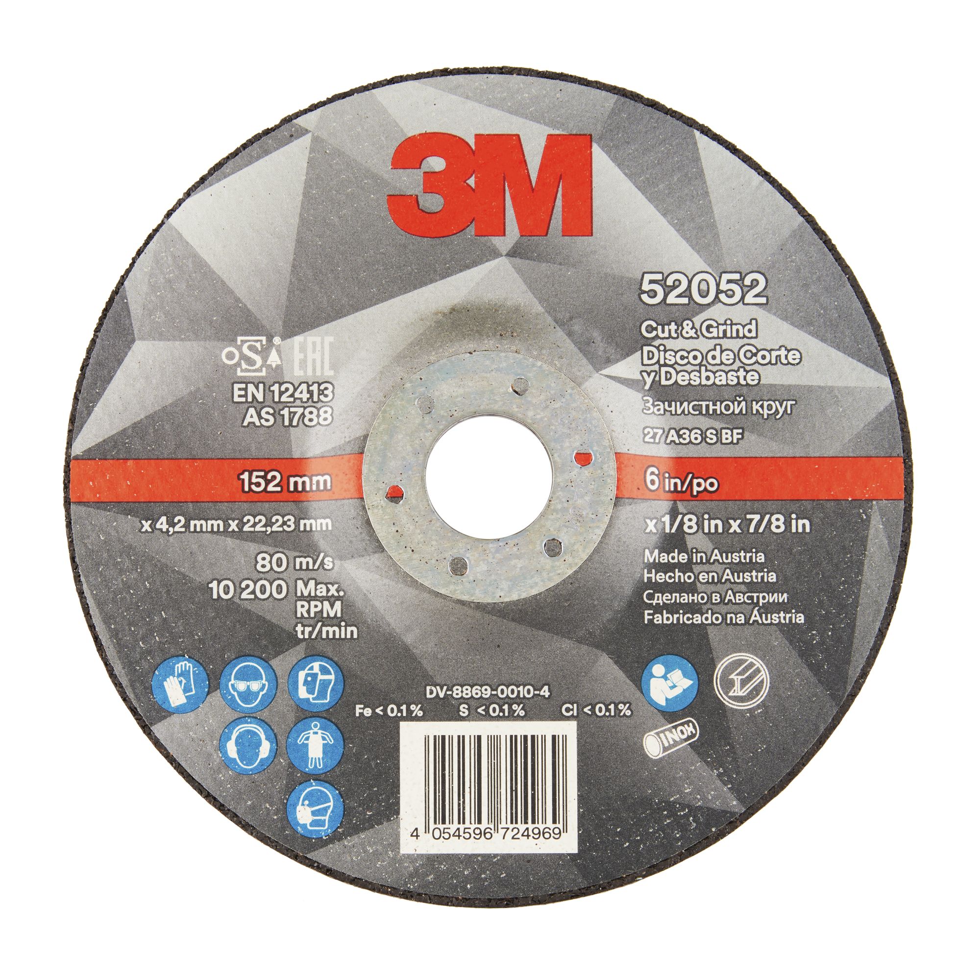 3M™ Disco de Corte y Desbaste T27, 150 mm x 4,2 mm x 22 mm (10 discos/caja)