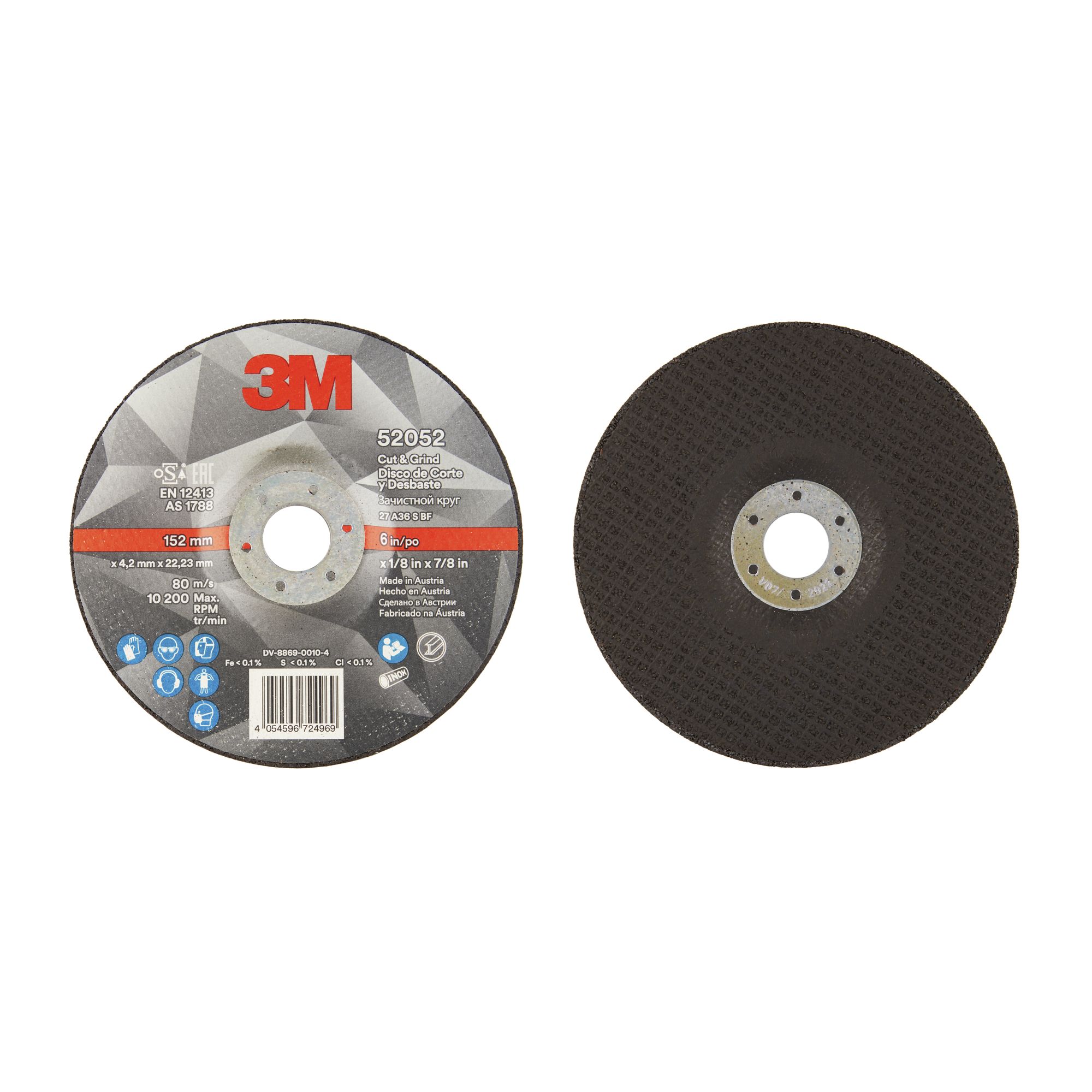 3M™ Disco de Corte y Desbaste T27, 150 mm x 4,2 mm x 22 mm (10 discos/caja)