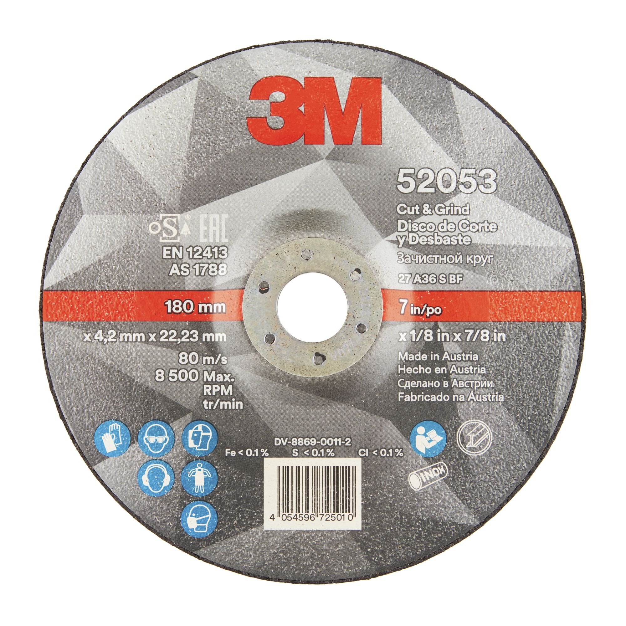 3M™ Disco de Corte y Desbaste T27, 230 mm x 4,2 mm x 22 mm (10 discos/caja)