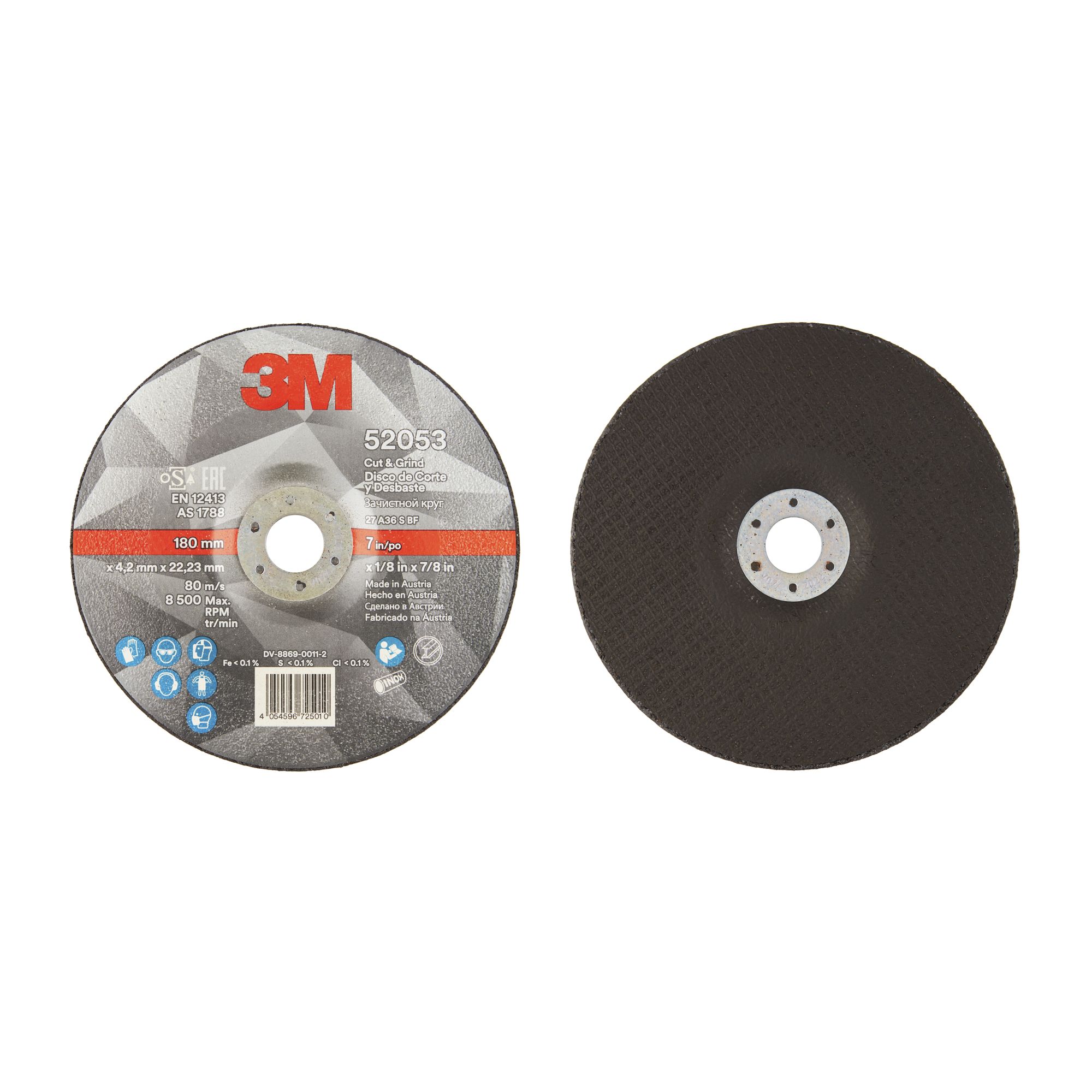 3M™ Disco de Corte y Desbaste T27, 180 mm x 4,2 mm x 22 mm (10 discos/caja)
