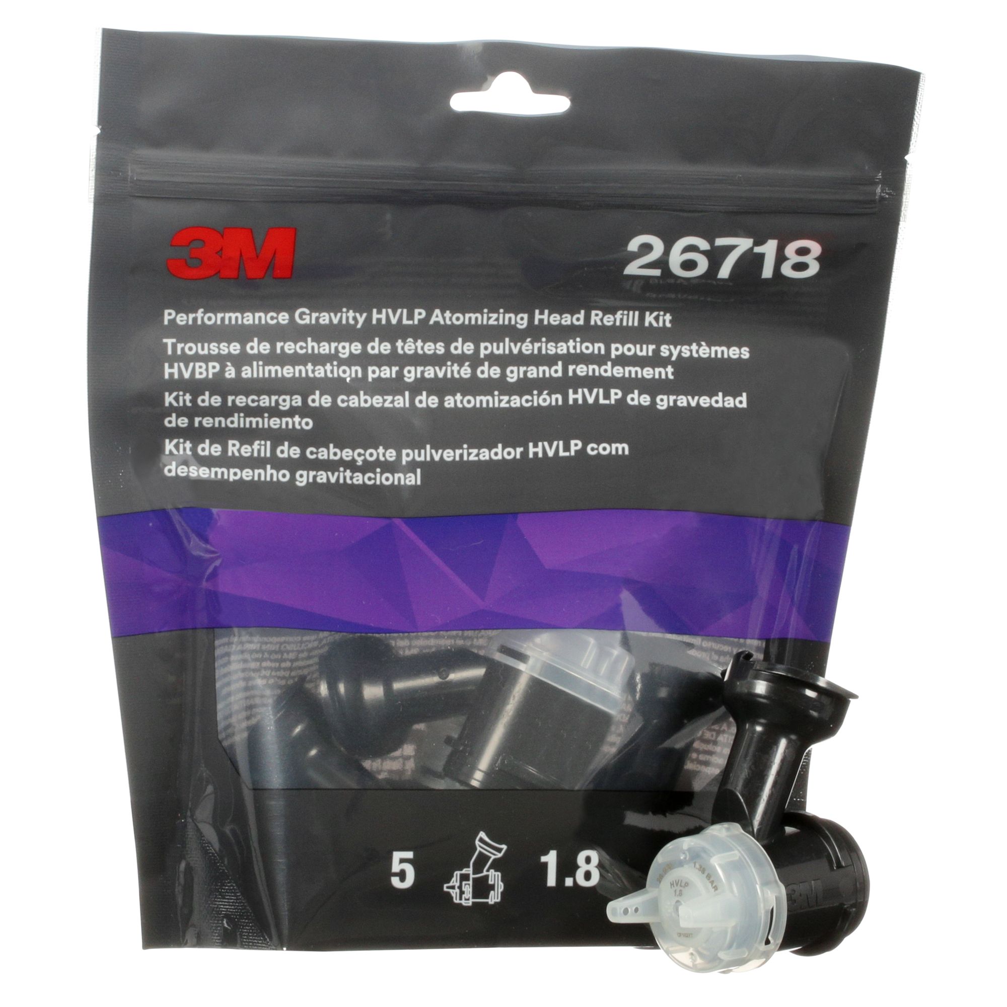 3M™ Kit de recarga de boquillas HVLP de gravedad de alto rendimiento, transparente, 1.8, 26718