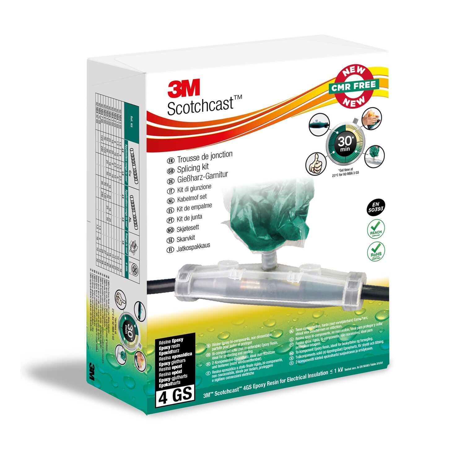 3M™ Scotchcast™ Kit de resina 92-NBA GS, Tamaño 3, sección 4x16-4x25 mm2, 10 kits por caja.