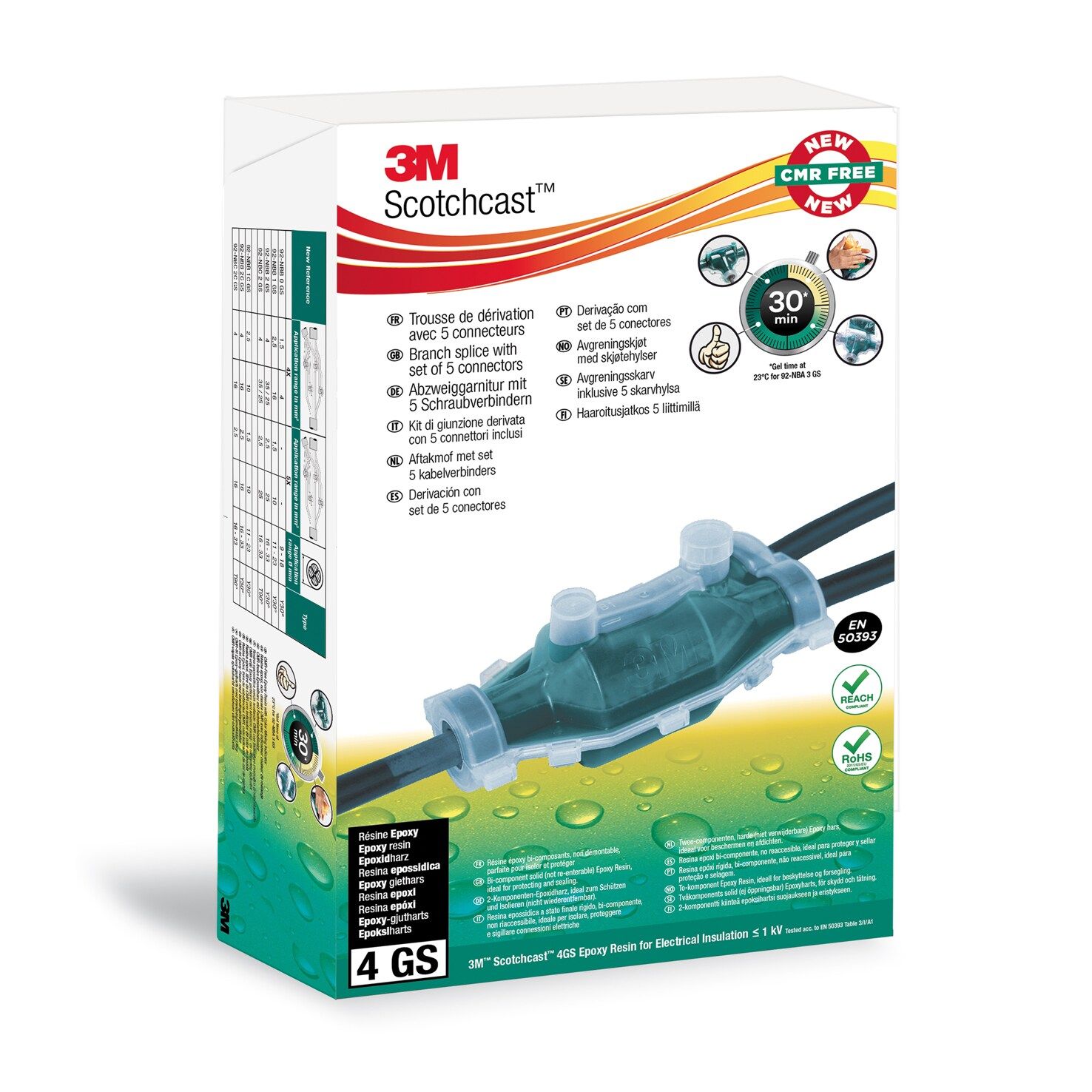 3M™ Scotchcast™ Kit de resina 92-NBB GS, Tamaño 2, sección 4x4-4x35 mm2 (main), 4x4-4x25 mm2 (derivación), 2 kits por caja.