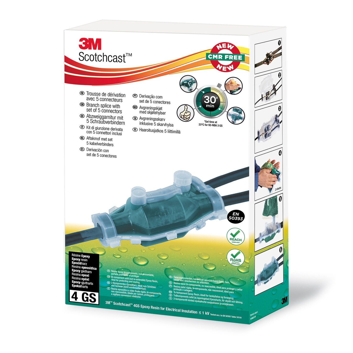 3M™ Scotchcast™ Kit de resina 92-NBB GS, Tamaño 2, sección 4x4-4x35 mm2 (main), 4x4-4x25 mm2 (derivación), 2 kits por caja.