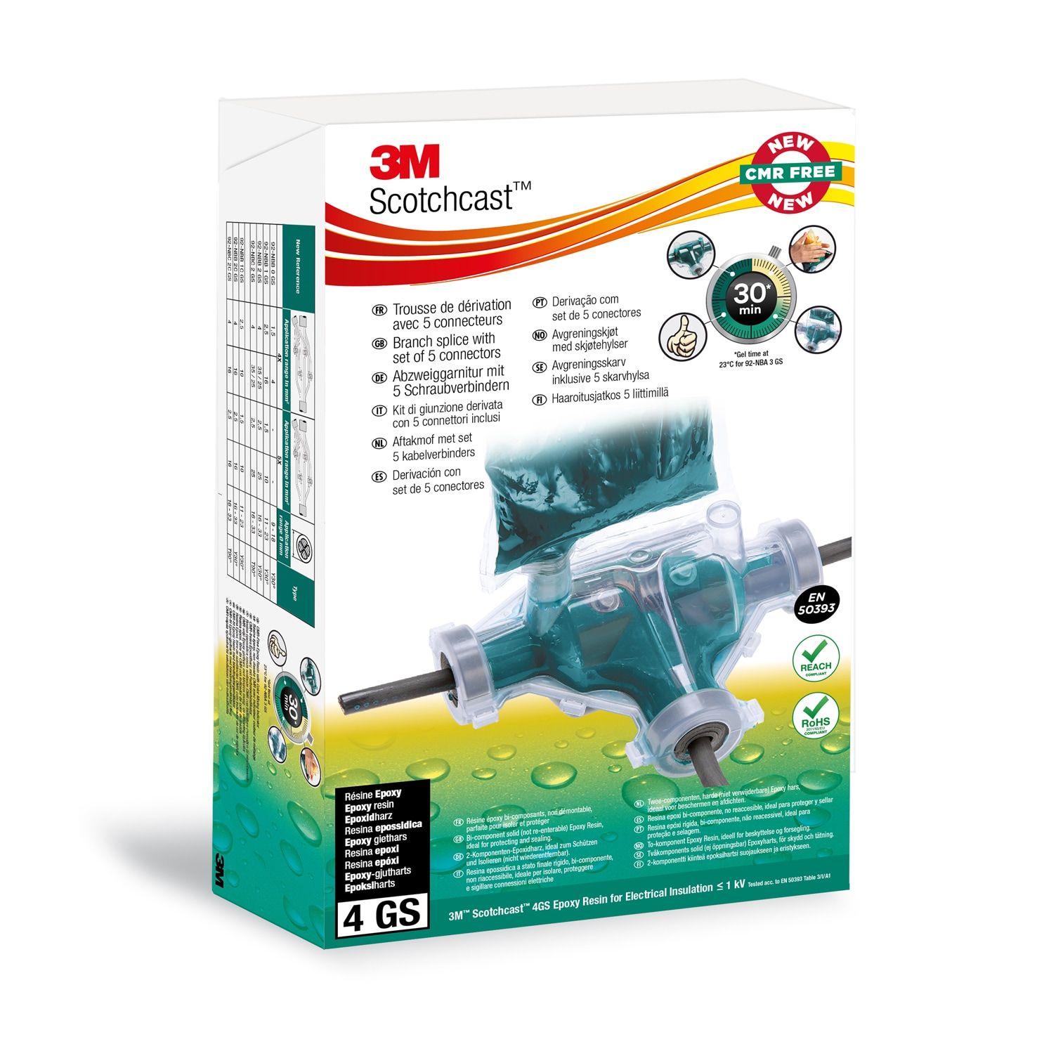 3M™ Scotchcast™ Kit de resina 92-NBC GS, Tamaño 2, sección 4x4-4x35 mm2 (main), 4x4-4x25 mm2 (derivación), 2 kits por caja.