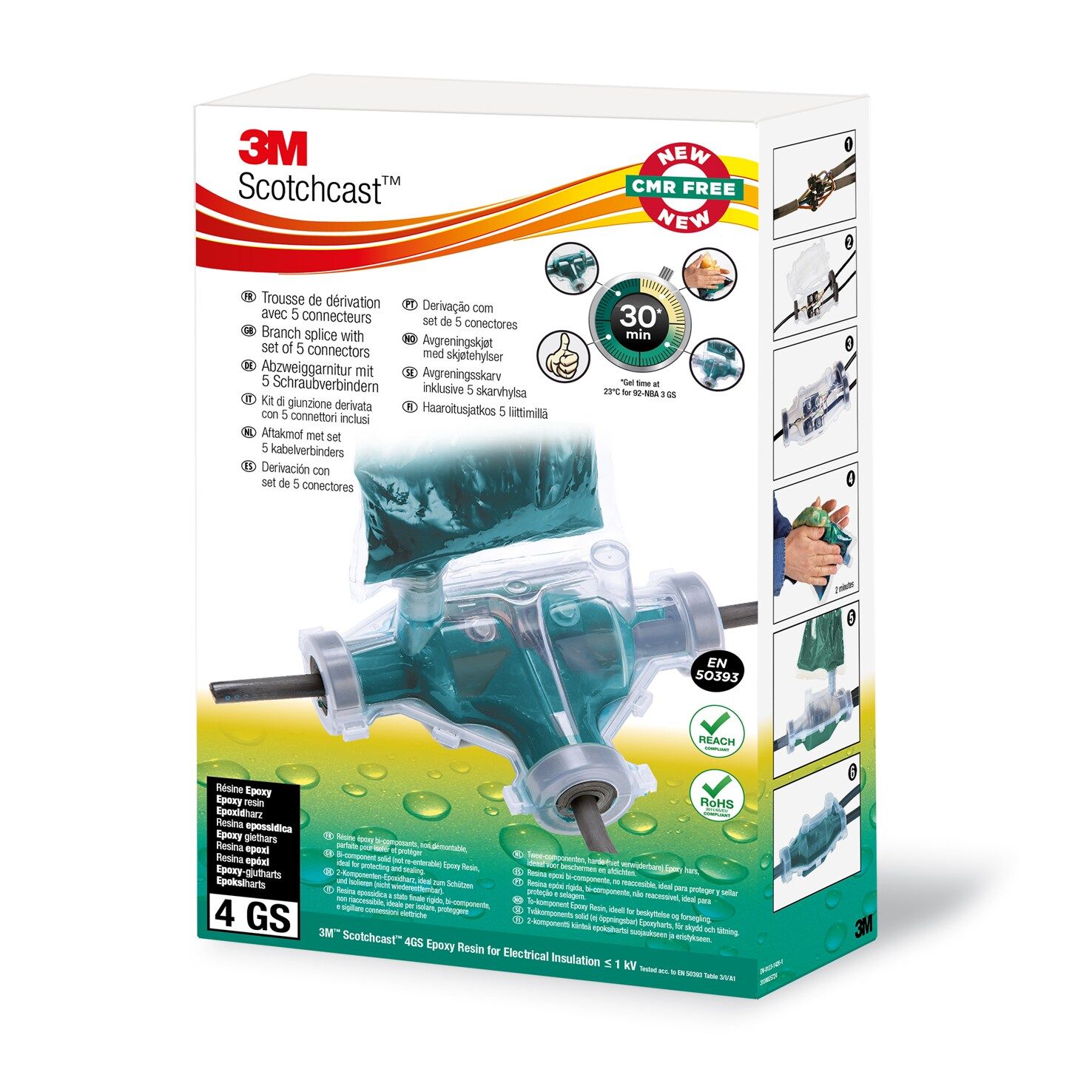 3M™ Scotchcast™ Kit de resina 92-NBC GS, Tamaño 2, sección 4x4-4x35 mm2 (main), 4x4-4x25 mm2 (derivación), 2 kits por caja.