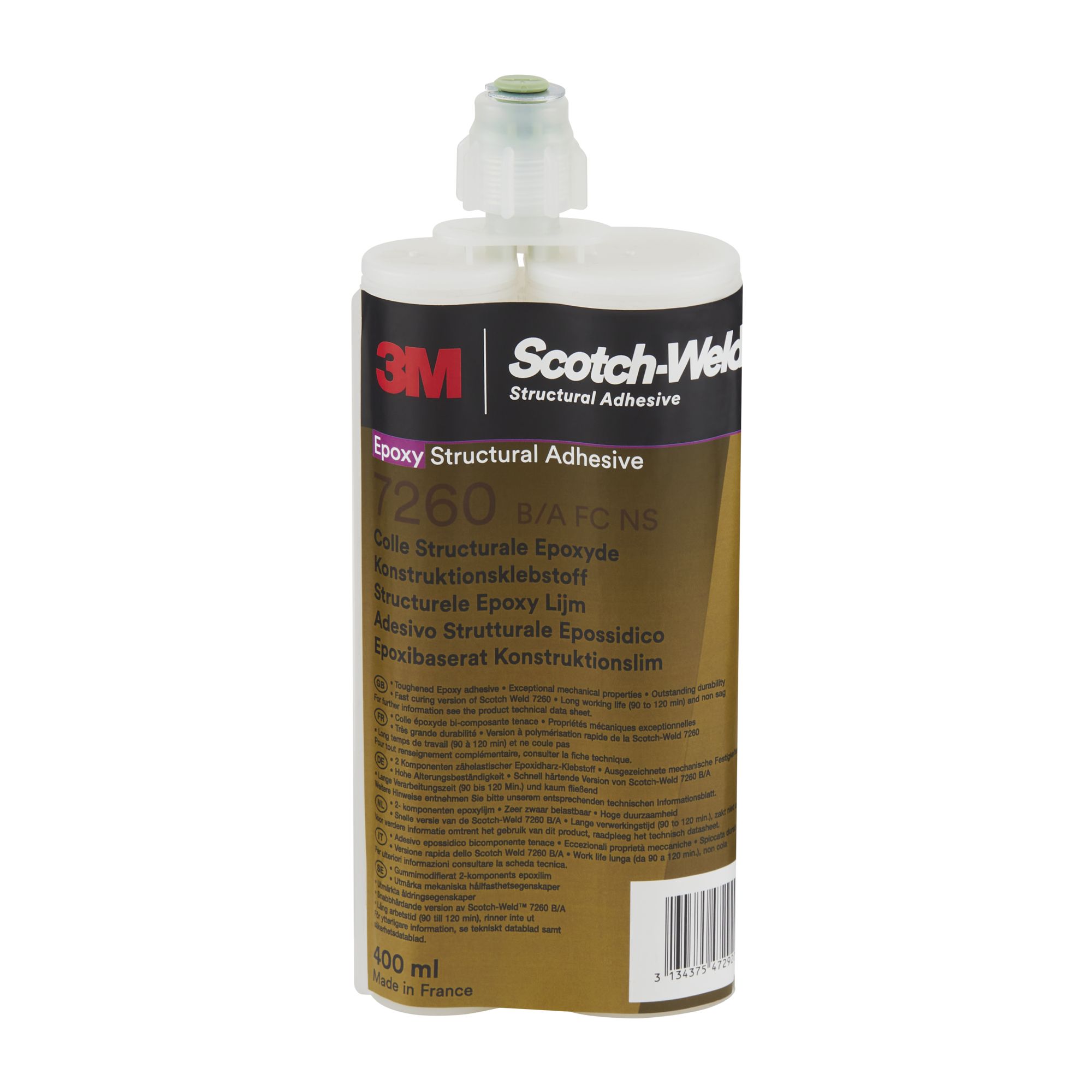 3M™ Scotch-Weld™ Adhesivo epoxi 7260FC, Negro, Part B/A FC NS, 400 ml