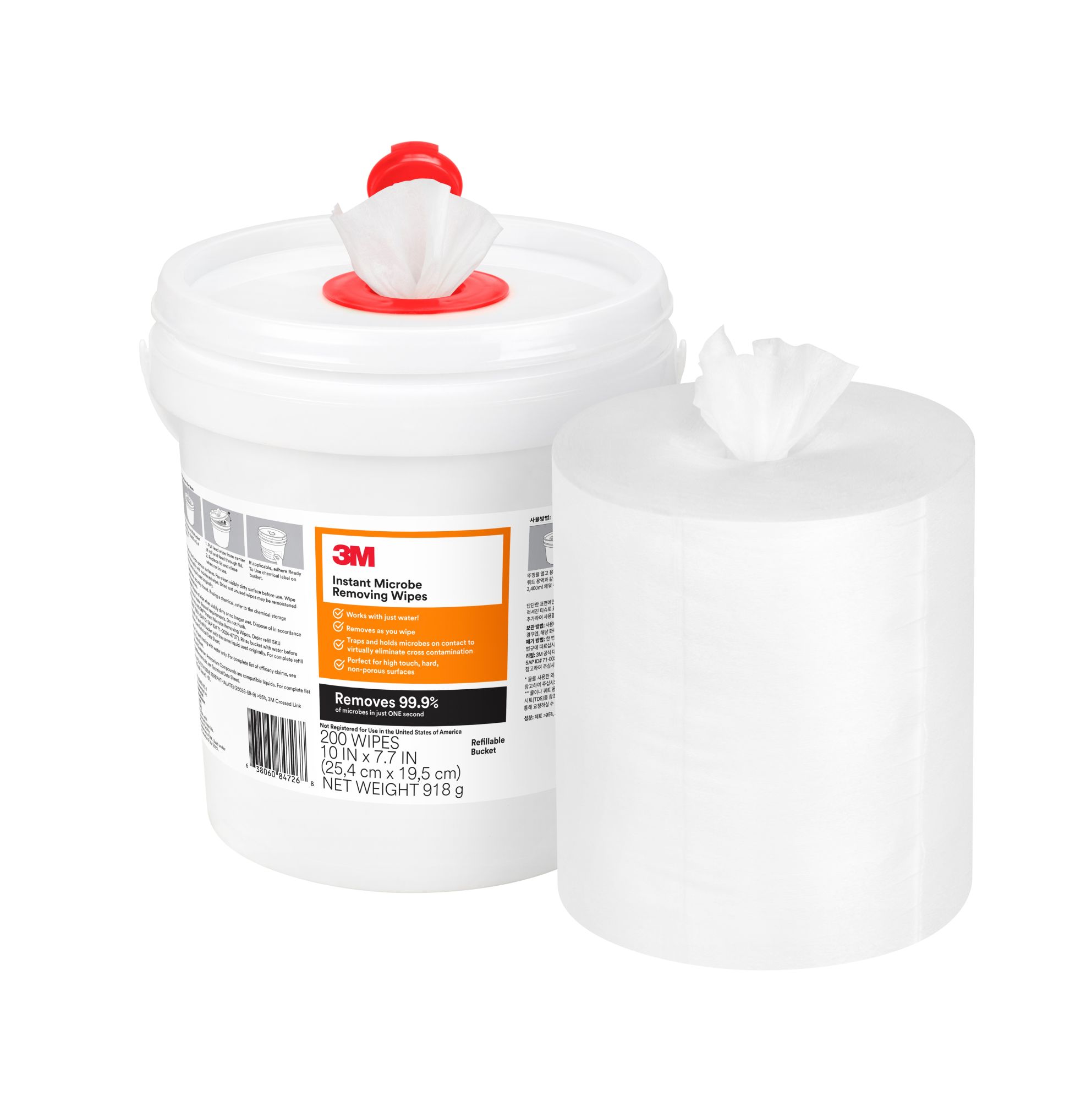 3M™ Toallitas para atrapar microorganismos al instante, Rollos de recarga del cubo, 195 mm x 254 mm, 200 Toallitas/Rollo, 4 Rollos/caja