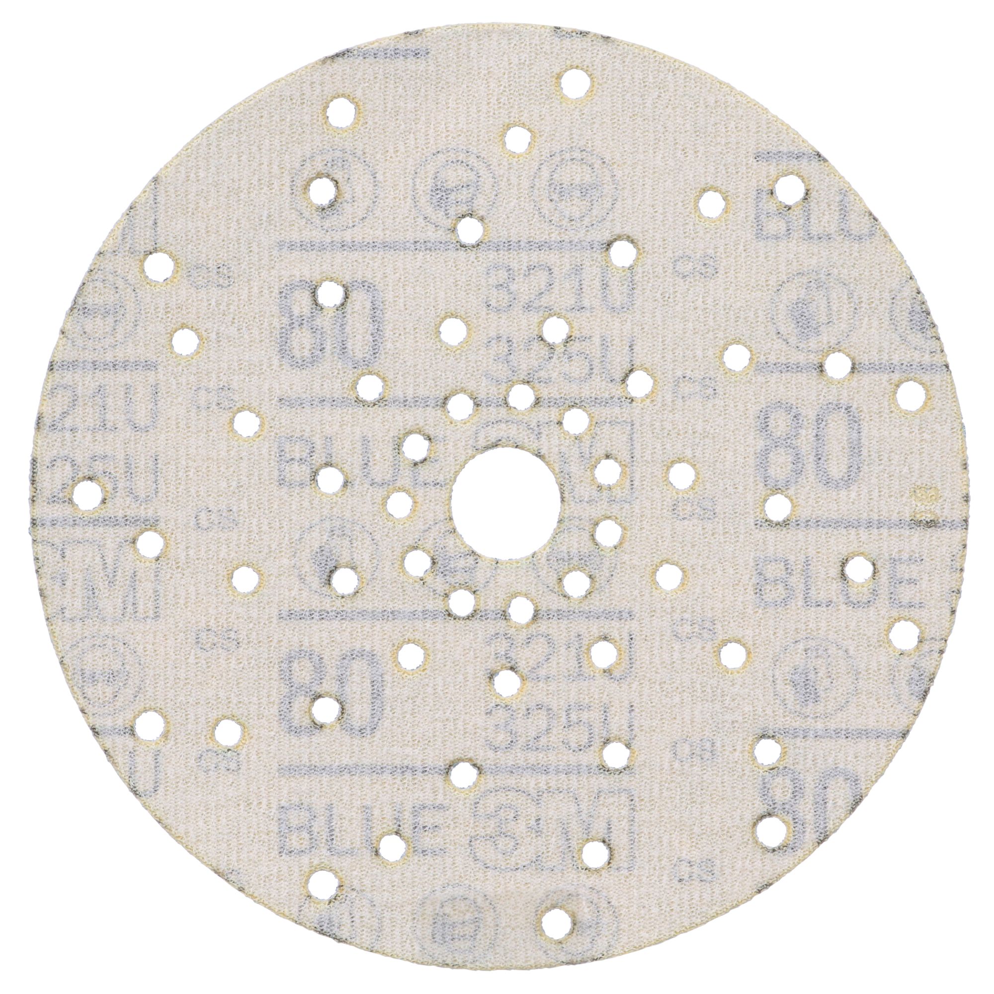 3M™ Hookit™ Disco abrasivo 325U, 150 mm, azul, Multiagujeros, P80, 51371