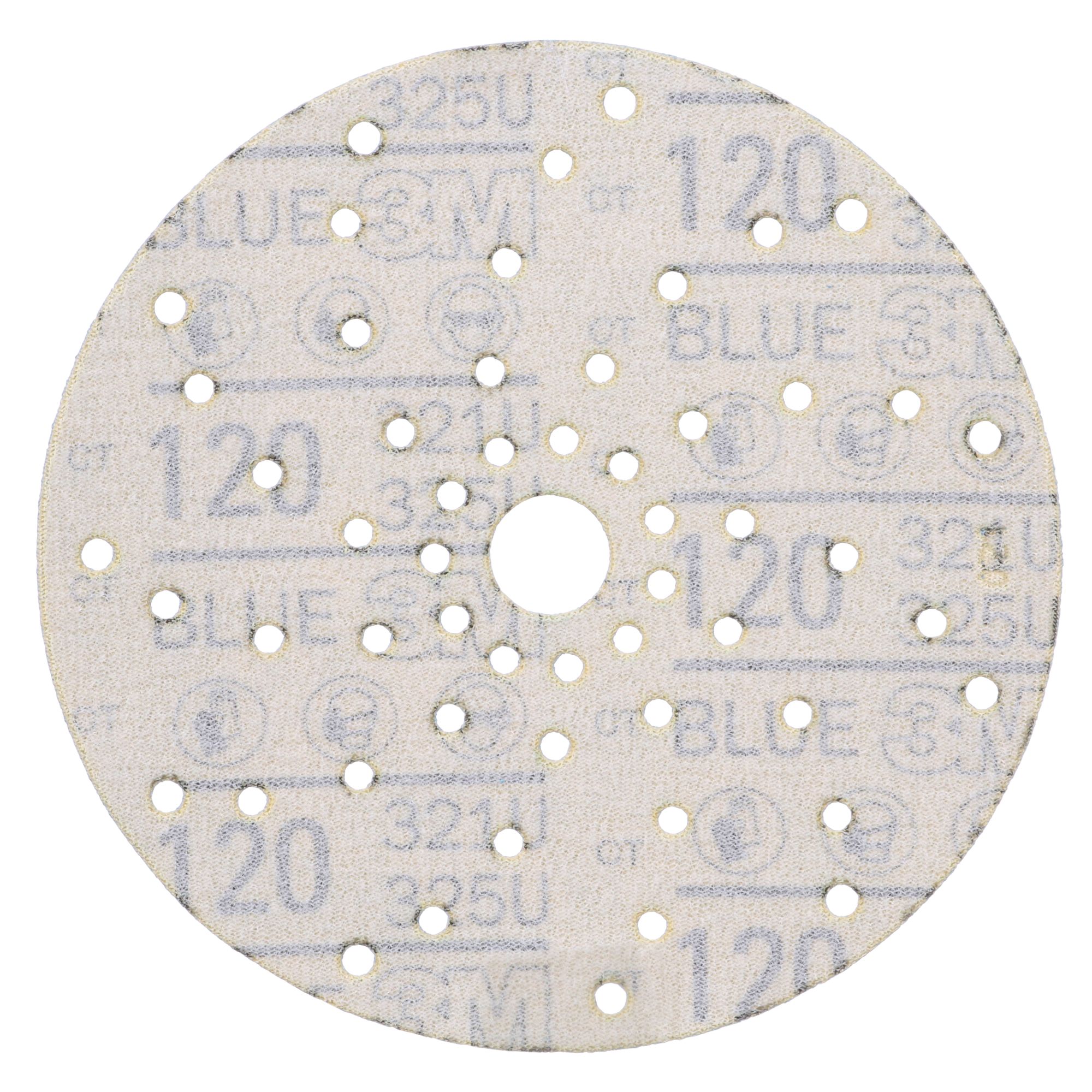 3M™ Hookit™ Disco abrasivo 325U, 150 mm, azul, Multiagujeros, P120, 51373