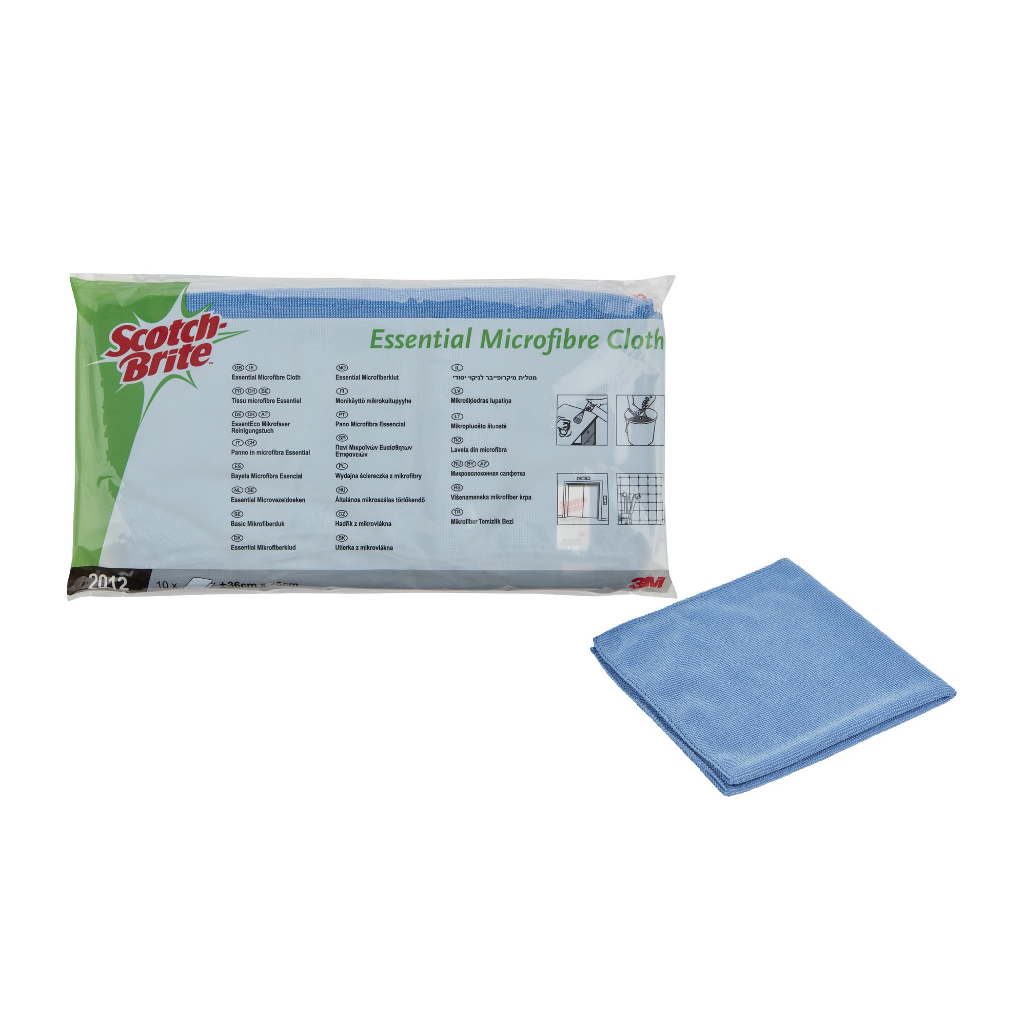 3M™Scotch-Brite™ 2012 Bayeta Microfibra Esencial Azul (360 mm x 360 mm, Pack de 10)