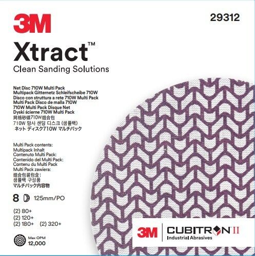 3M™ Xtract™ Cubitron™ II Disco de Malla 710W, Multi-pack, 125 mm, 2x80+, 2x120+, 2x180+, 2x320+; PN 29312