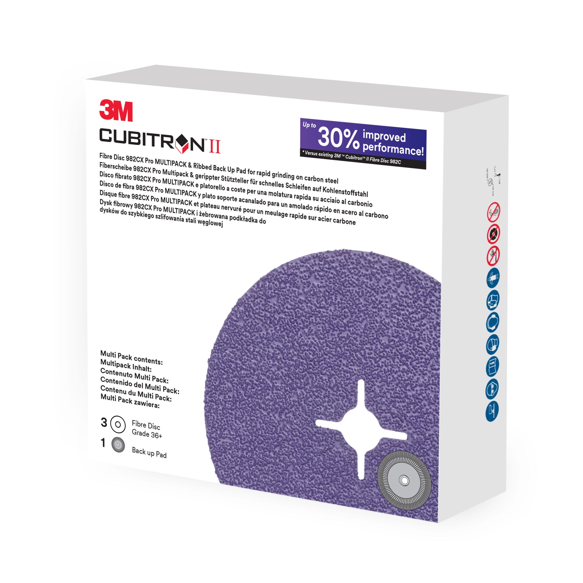 3M™ Cubitron™ II Disco de fibra 982CX Pro, 36+, 125 mm