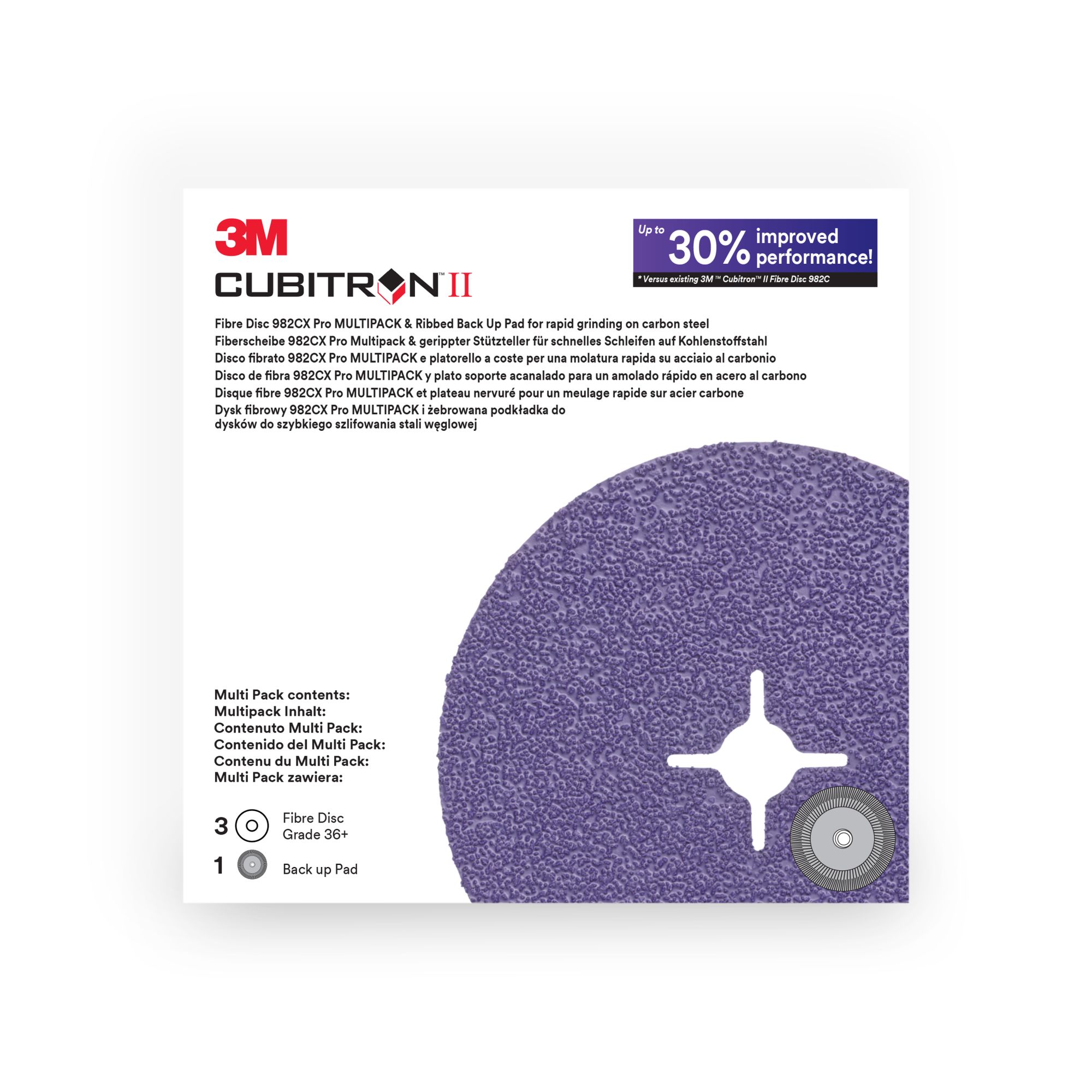3M™ Cubitron™ II Disco de fibra 982CX Pro, 36+, 125 mm