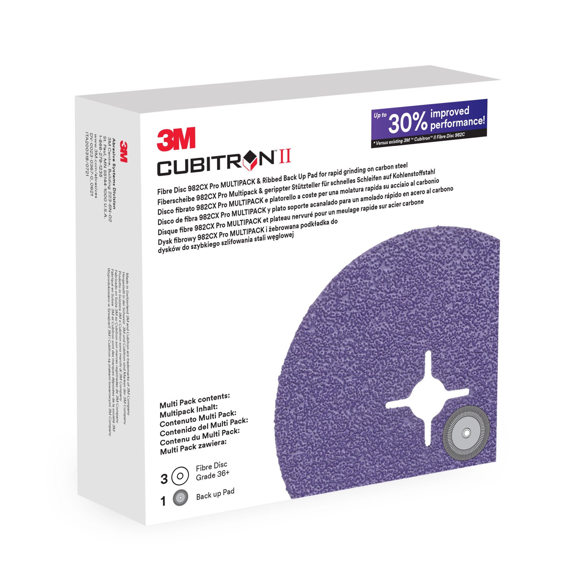 3M™ Cubitron™ II Disco de fibra 982CX Pro, 36+, 125 mm