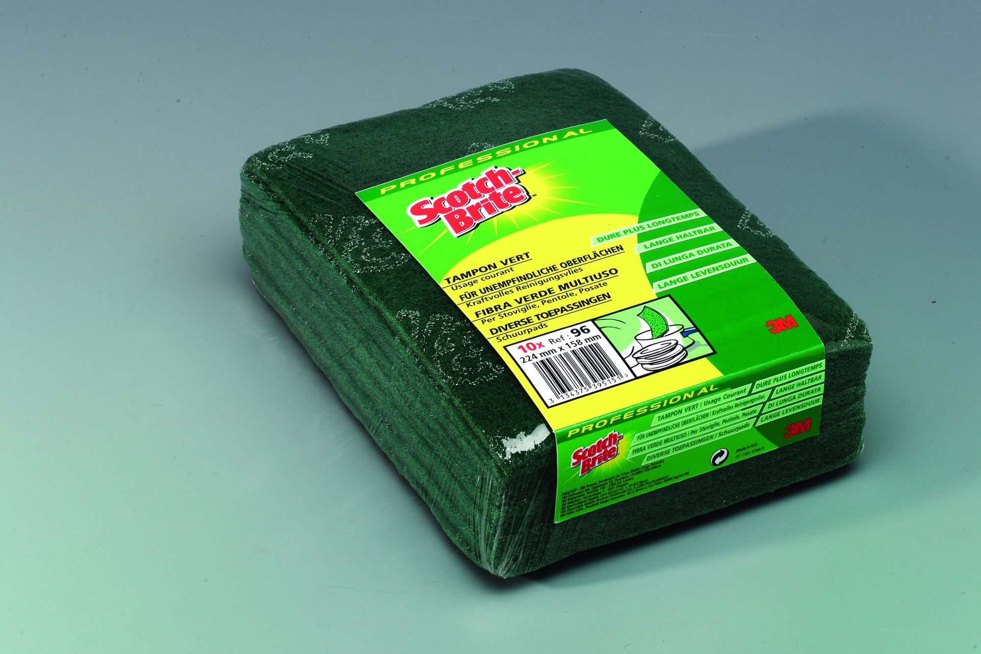 3M™ Scotch-Brite™ 96 Almohadilla Fibra verde limpieza general 158 mm x 120mm, 270 almohadillas/caja