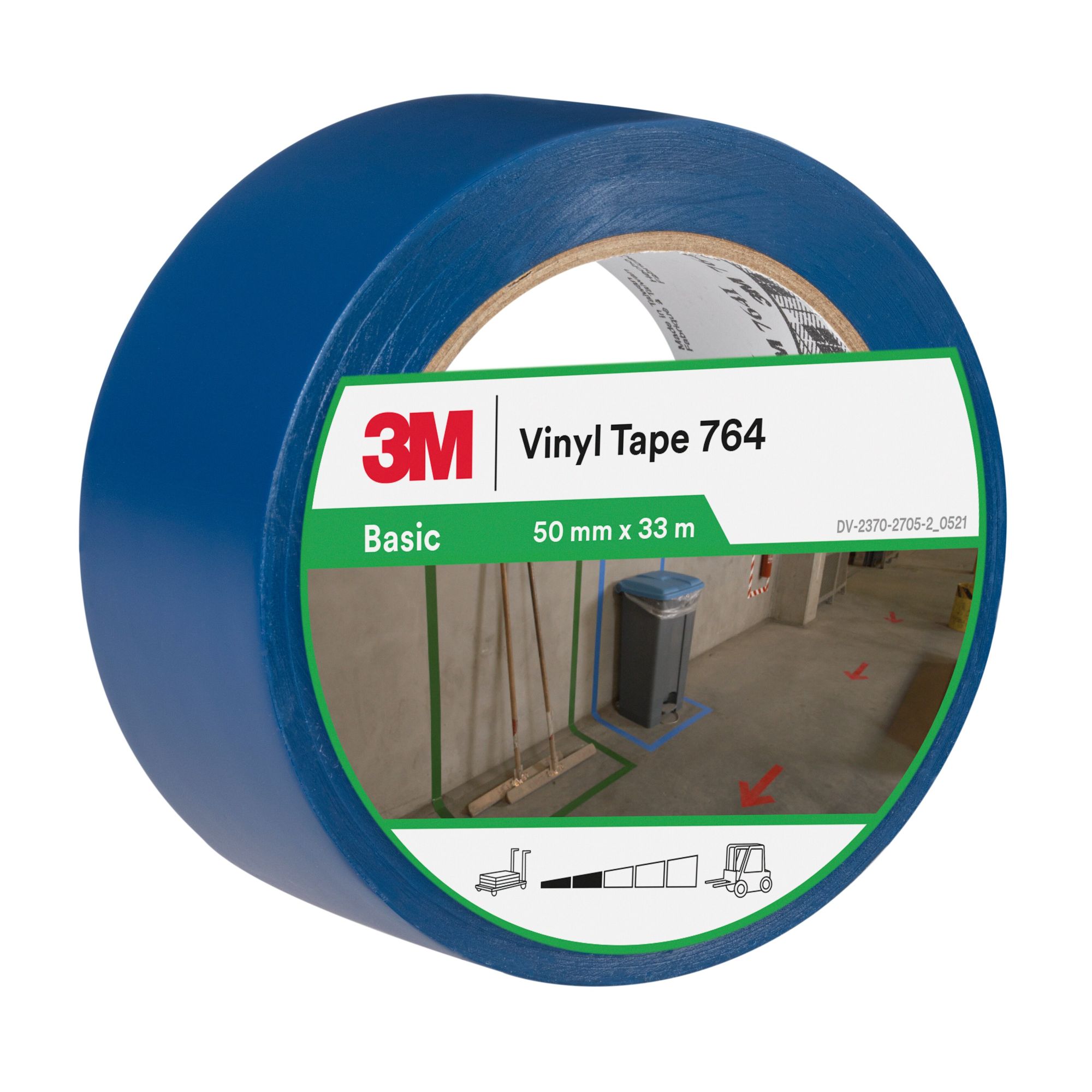 3M™ Cinta de vinilo de uso general 764, Azul, 50 mm x 33 m, Envuelto individualmente Empaquetado convenientemente
