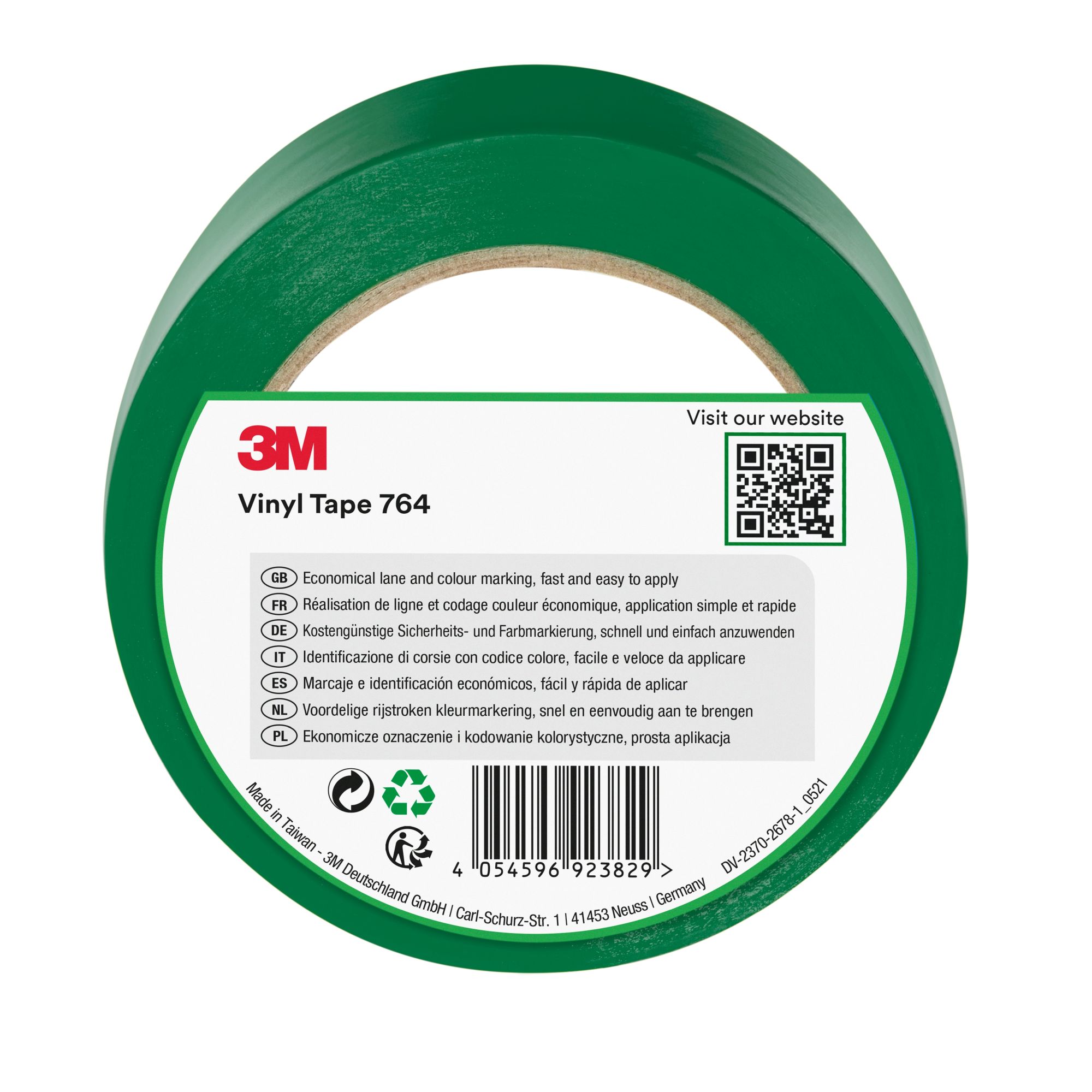 3M™ Cinta de vinilo de uso general 764, Verde, 50 mm x 33 m, Envuelto individualmente Empaquetado convenientemente