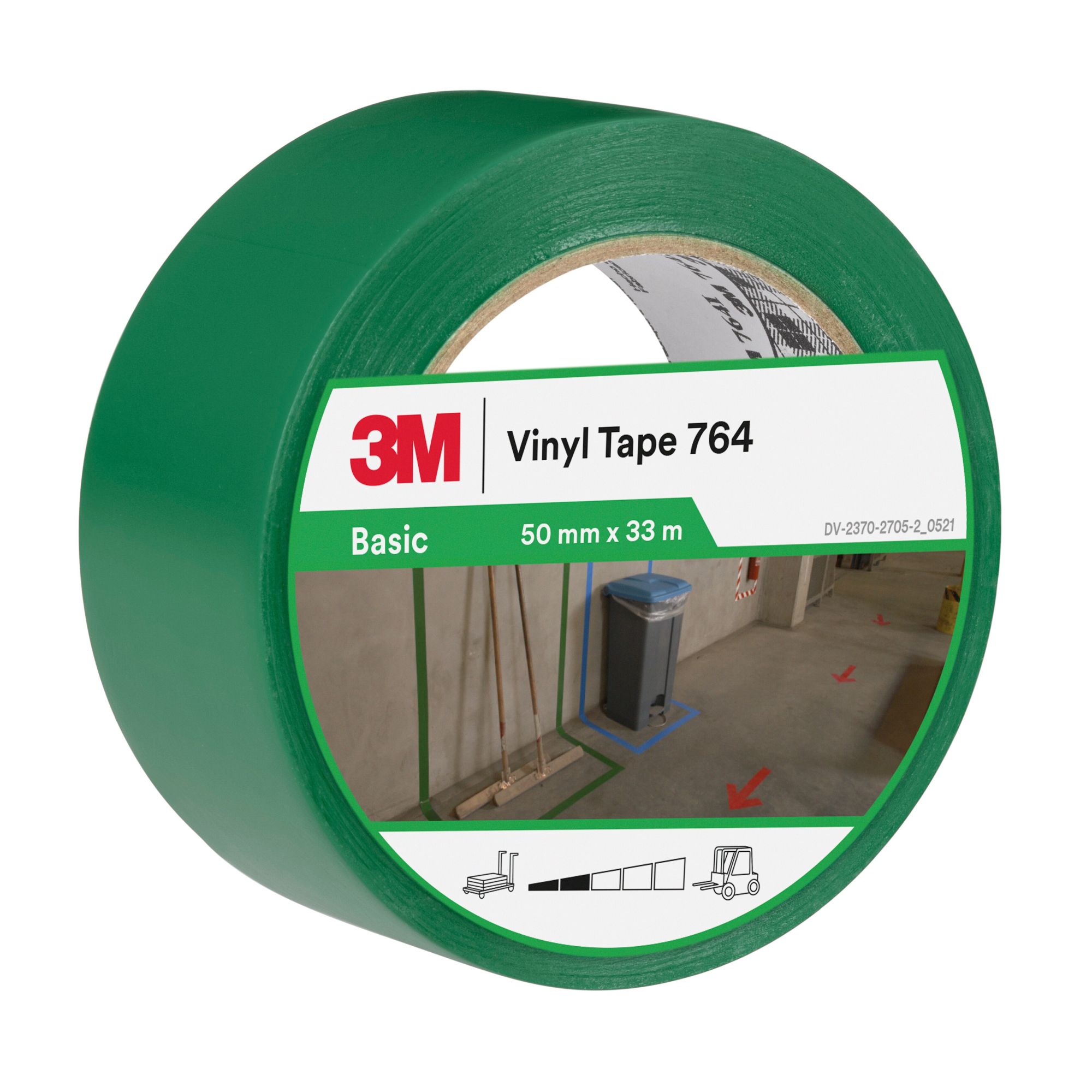 3M™ Cinta de vinilo de uso general 764, Verde, 50 mm x 33 m, Envuelto individualmente Empaquetado convenientemente