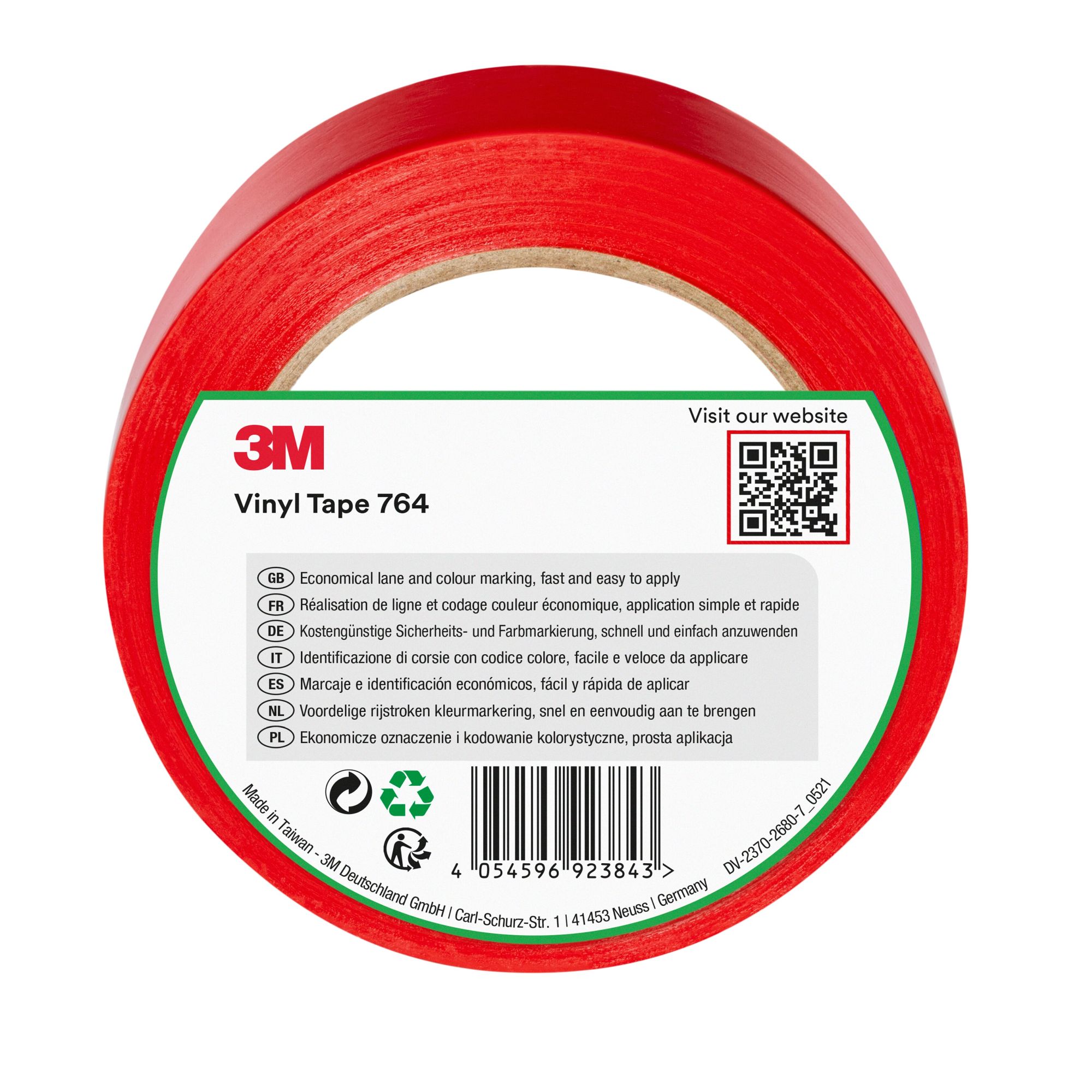 3M™ Cinta de vinilo de uso general 764, Roja, 50 mm x 33 m, Envuelto individualmente Empaquetado convenientemente