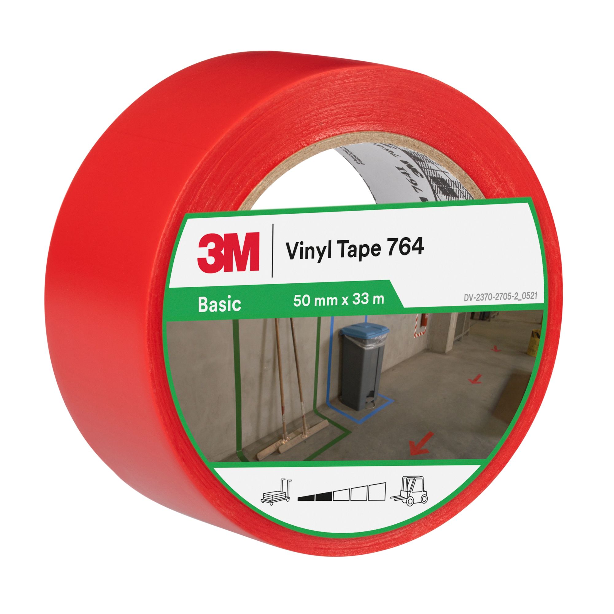 3M™ Cinta de vinilo de uso general 764, Roja, 50 mm x 33 m, Envuelto individualmente Empaquetado convenientemente