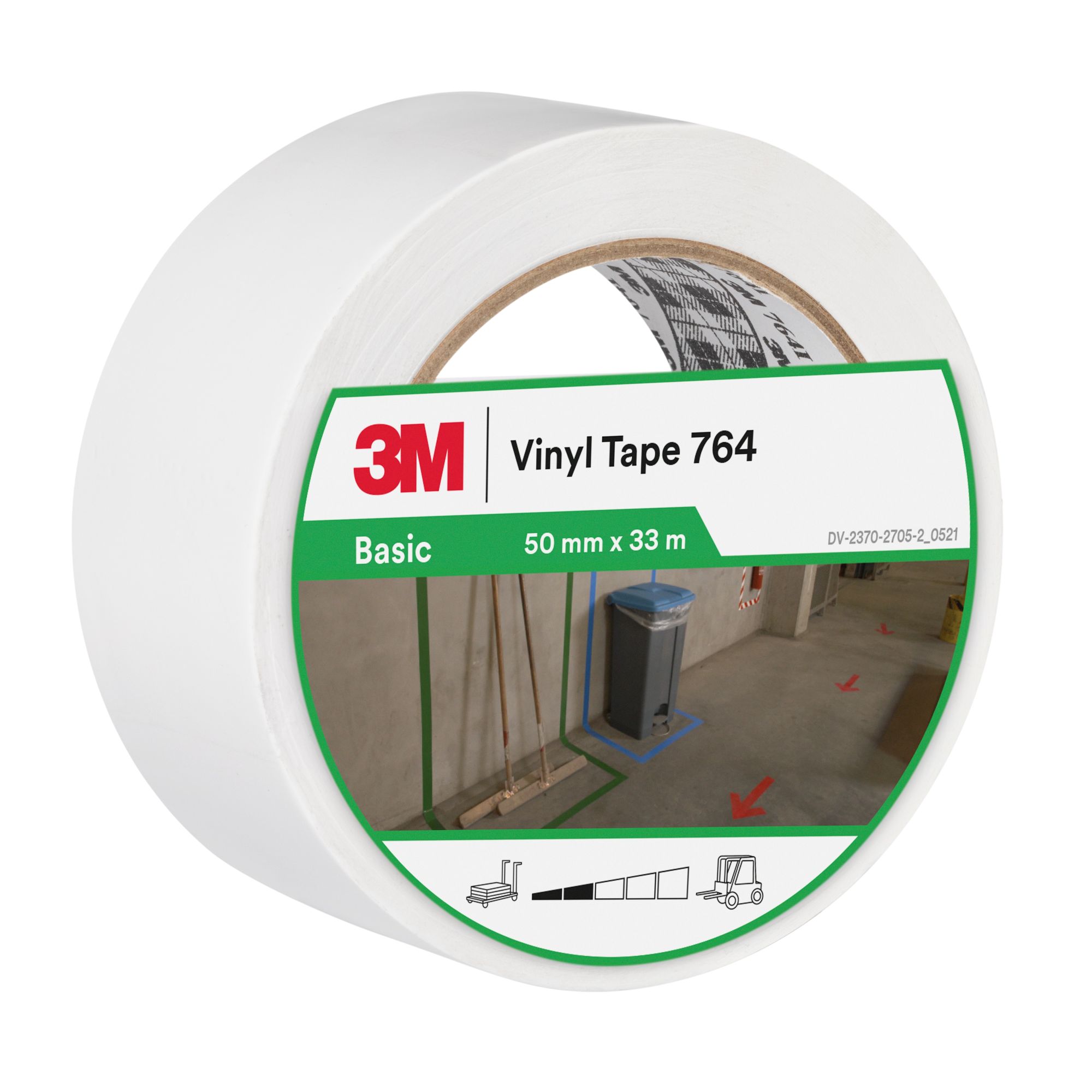 3M™ Cinta de vinilo de uso general 764, Blanco, 50 mm x 33 m, 12 Rollos, Envuelto individualmente Empaquetado convenientemente