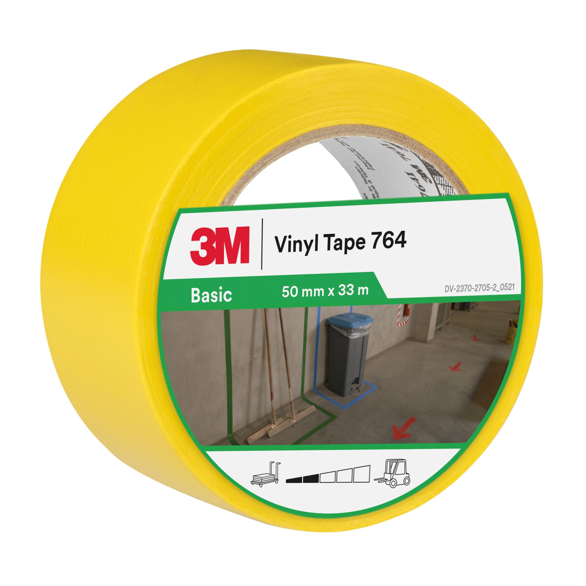 3M™ Cinta de vinilo de uso general 764, Amarillo, 50 mm x 33 m, 12 Rollos, Envuelto individualmente Empaquetado convenientemente