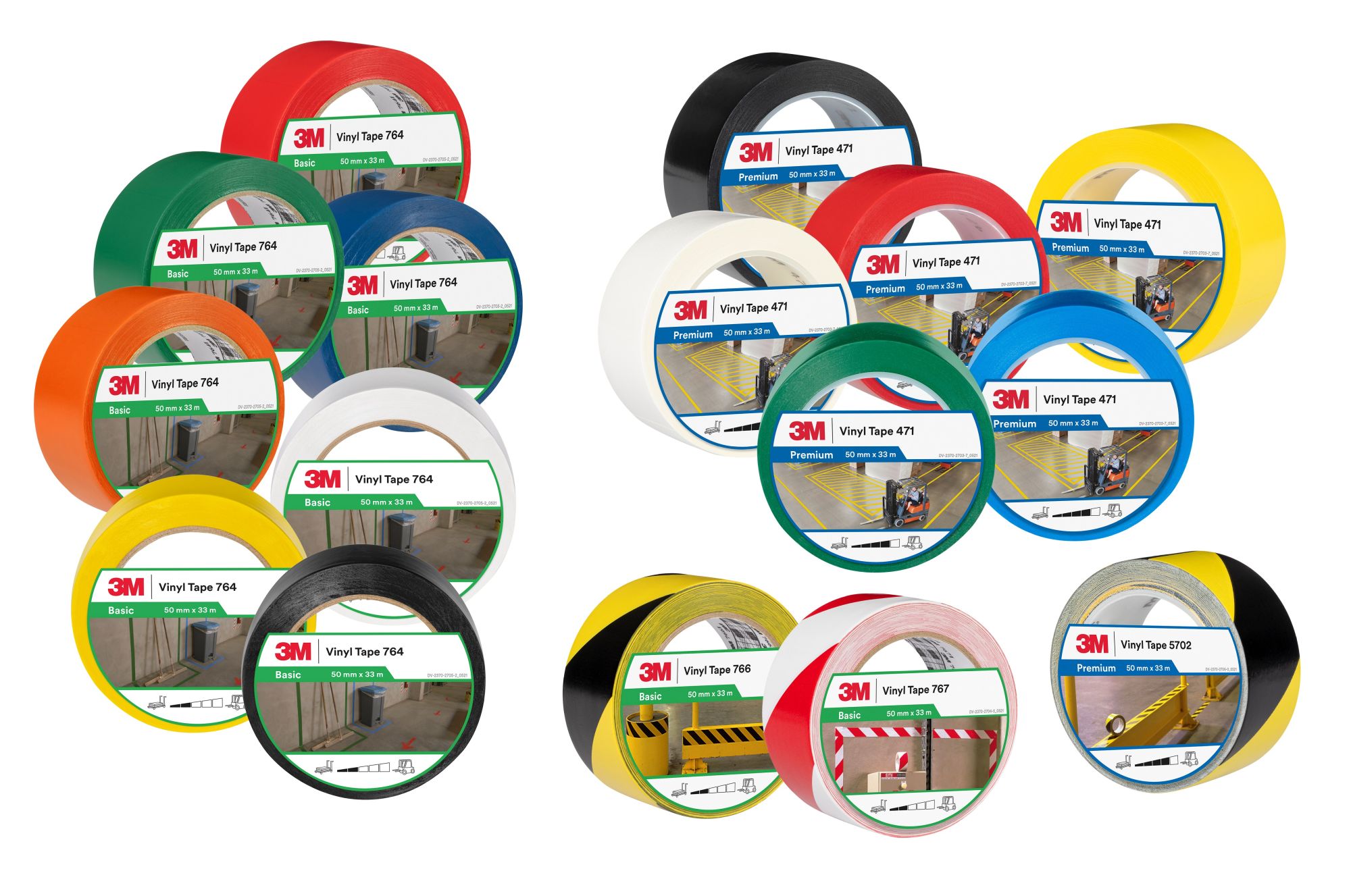 3M™ Cinta de Vinilo con Franjas de Seguridad 767, Rojo/Blanco, 50 mm x 33 m