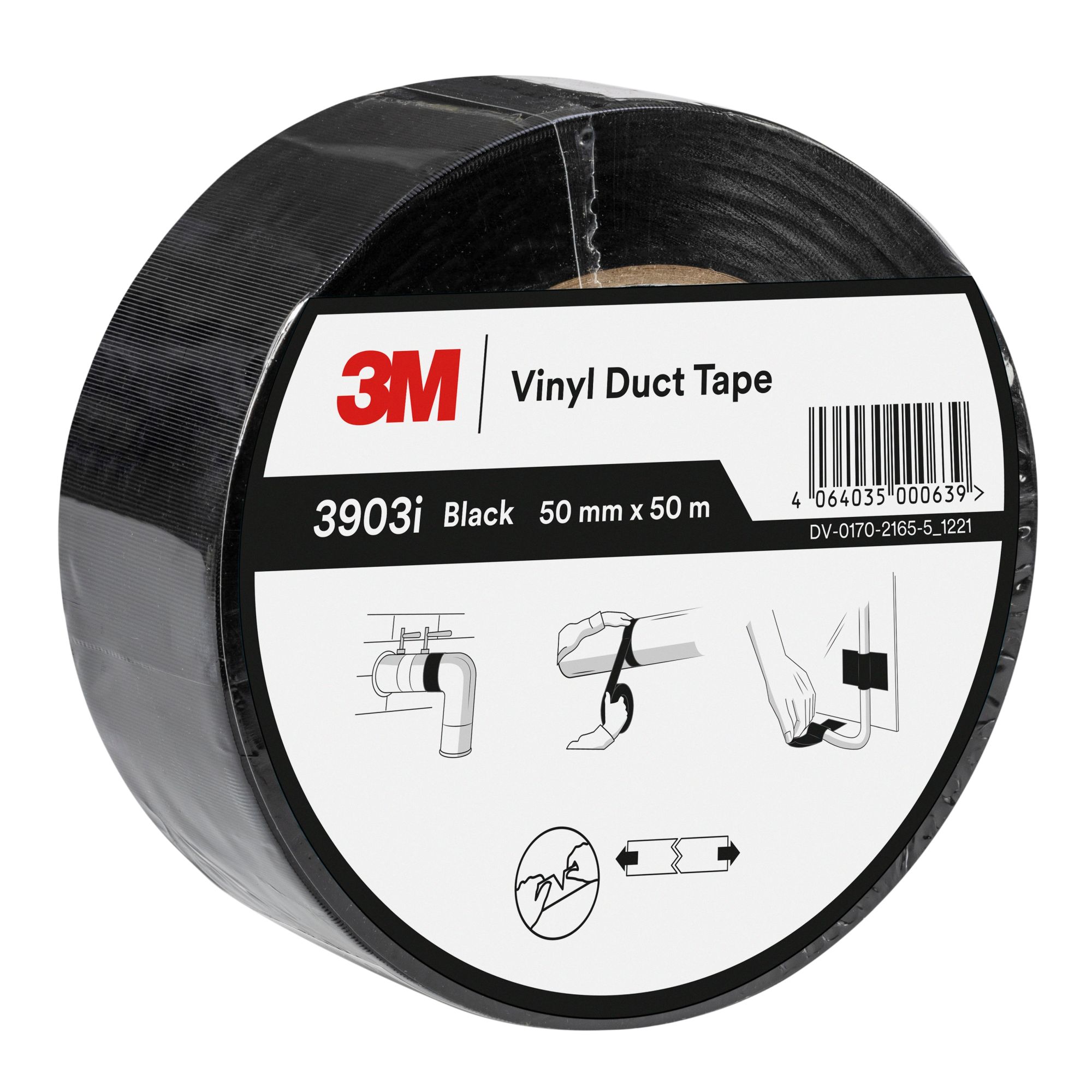 3M™ Cinta adhesiva de vinilo 3903i, Negro, 50 mm x 50 m