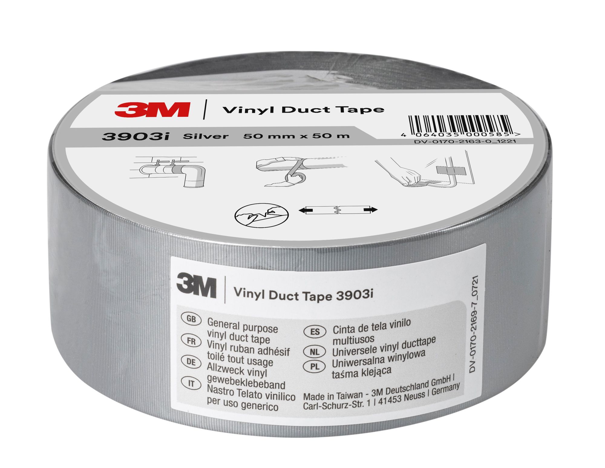 3M™ Cinta adhesiva de vinilo 3903i, Plata, 50 mm x 50 m
