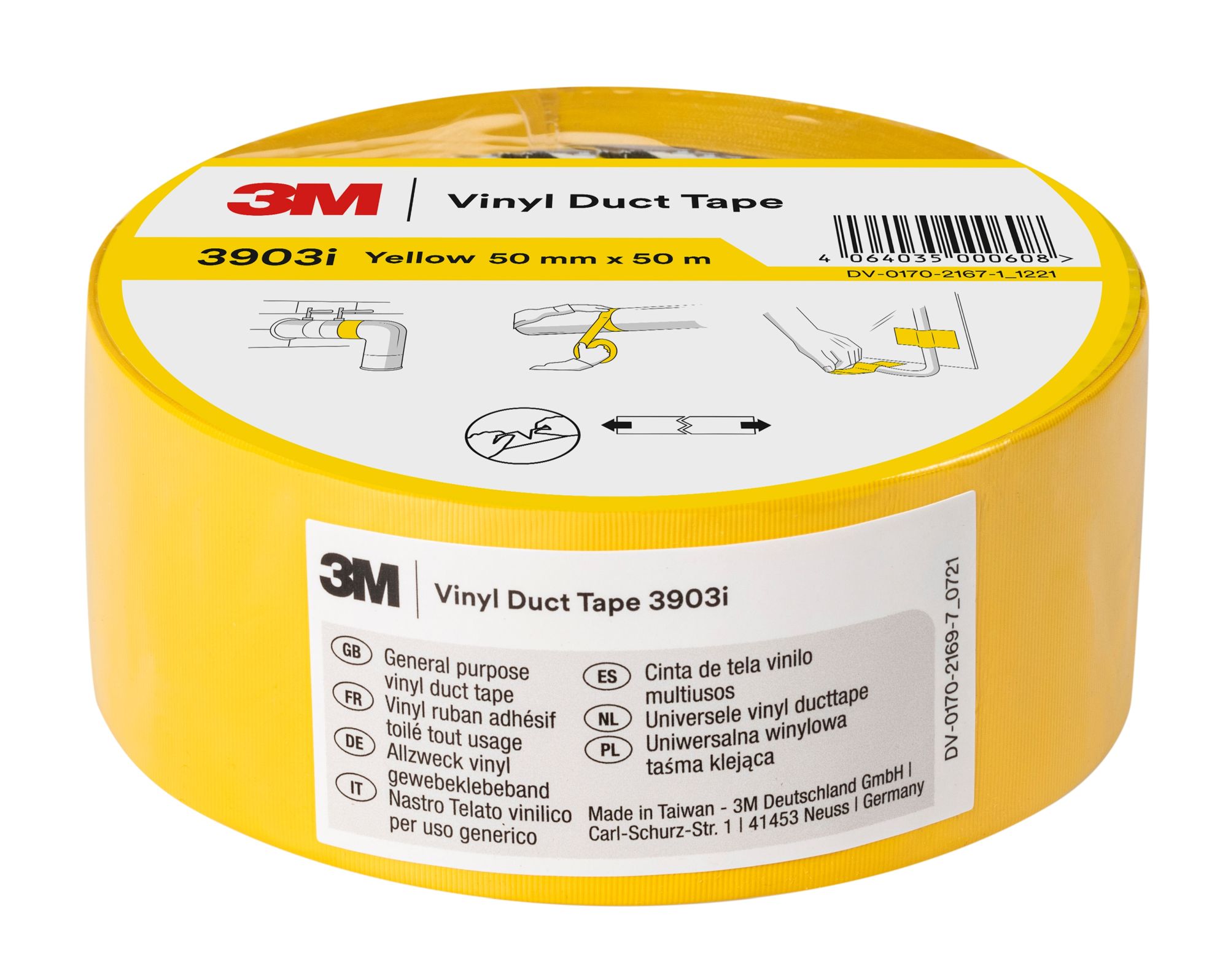 3M™ Cinta adhesiva de vinilo 3903i, Amarillo, 50 mm x 50 m