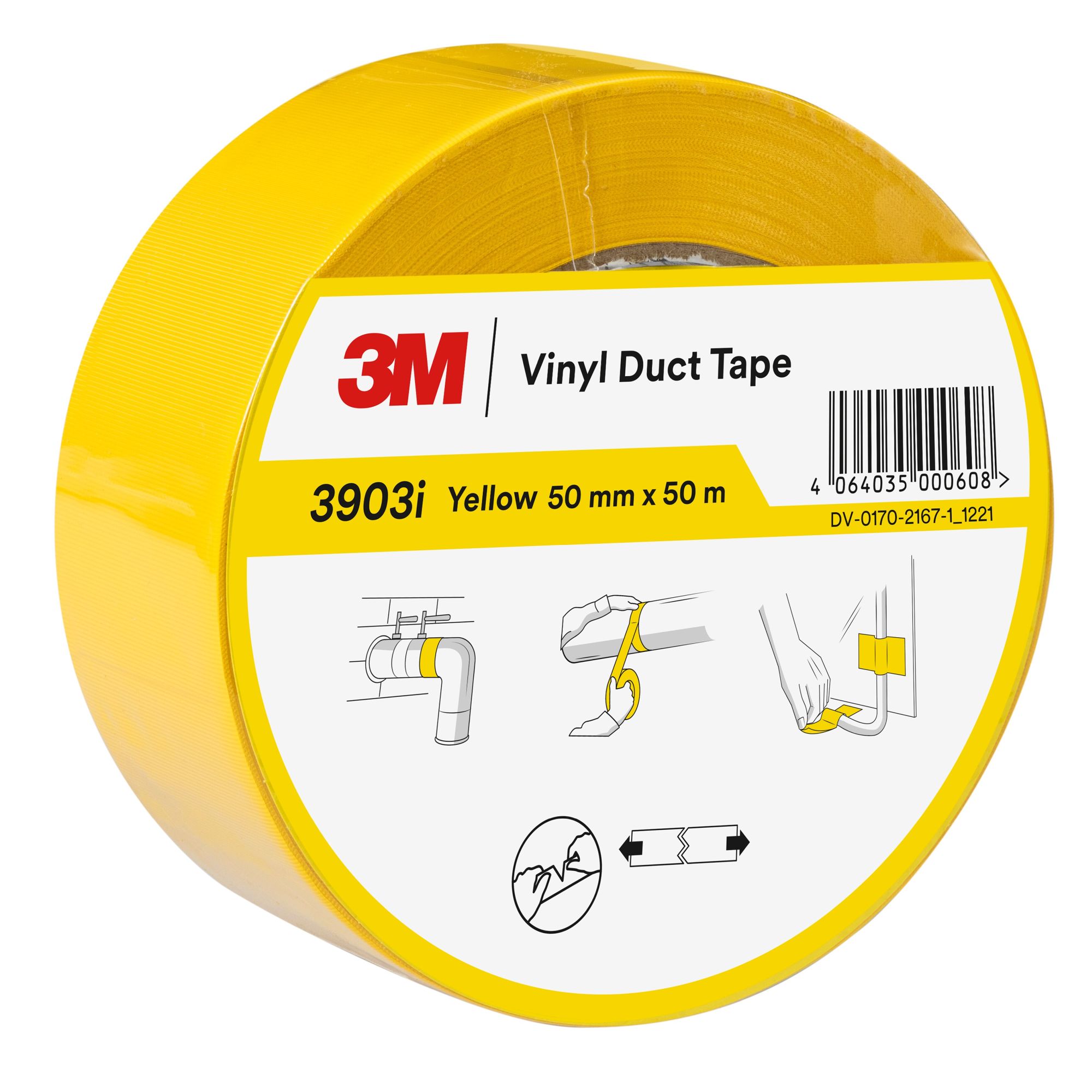 3M™ Cinta adhesiva de vinilo 3903i, Amarillo, 50 mm x 50 m