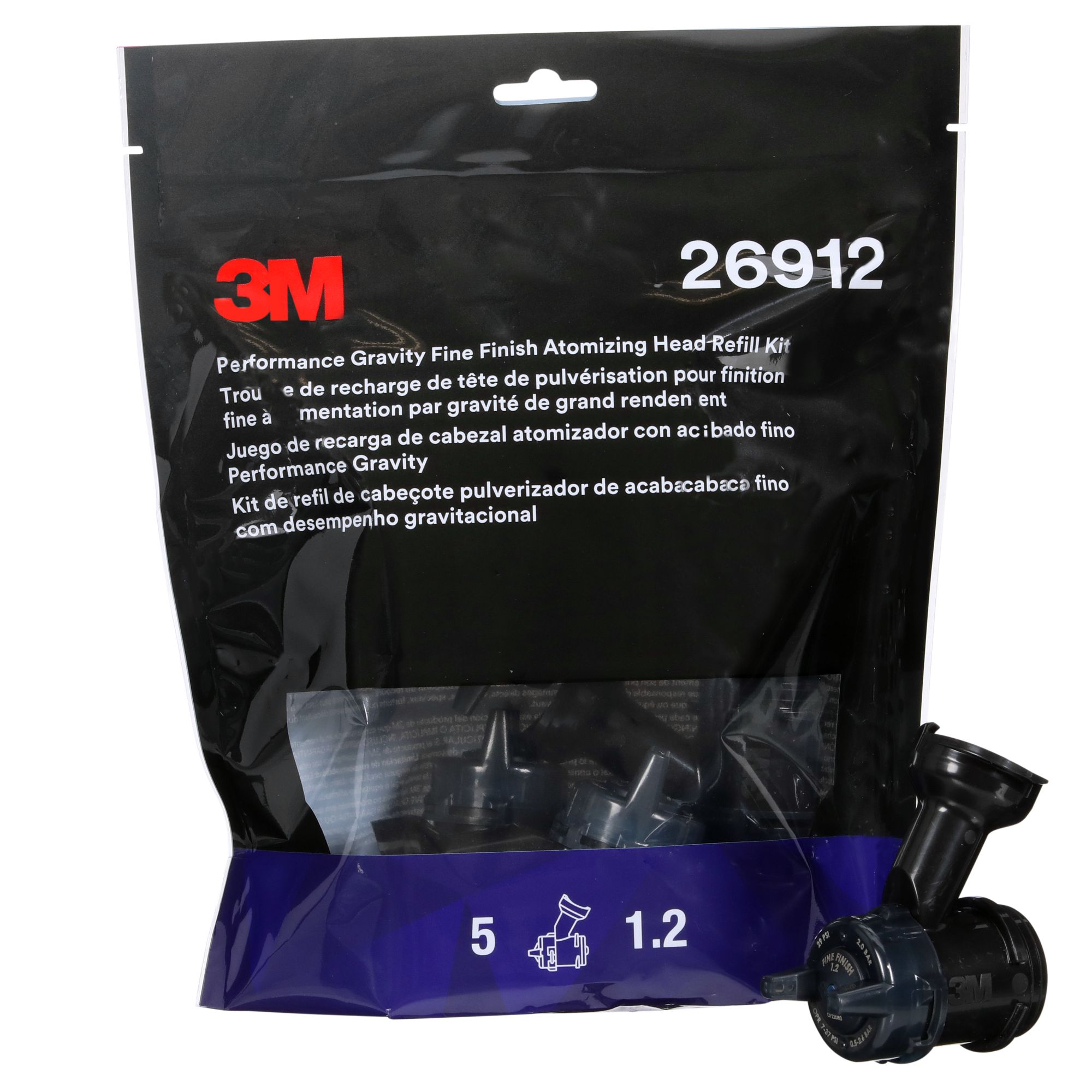 3M™ Kit de recarga de boquillas de acabado fino por gravedad de alto rendimiento, Azul, 1.2, 26912