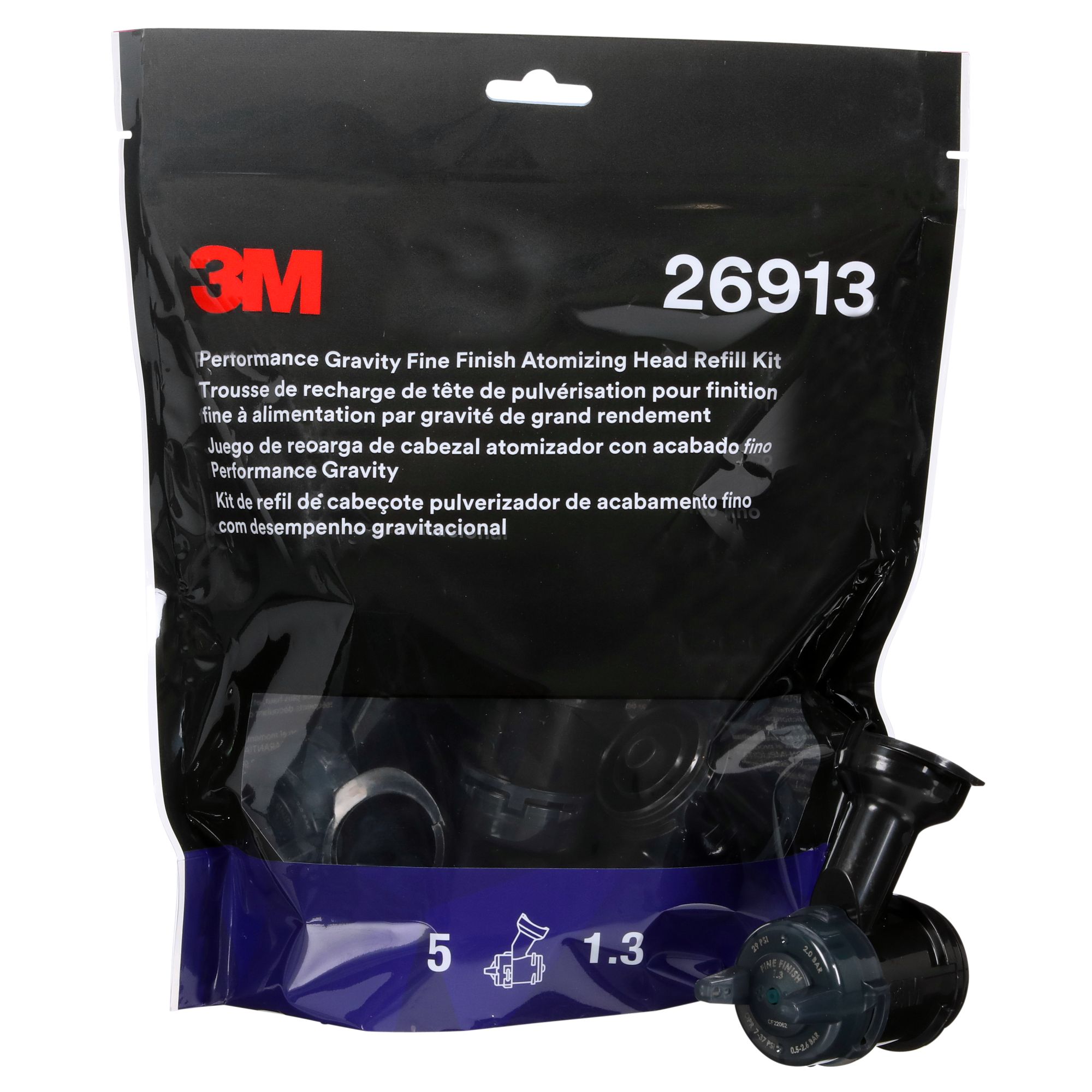 3M™ Kit de recarga de boquillas de acabado fino por gravedad de alto rendimiento, Verde, 1.3, 26913