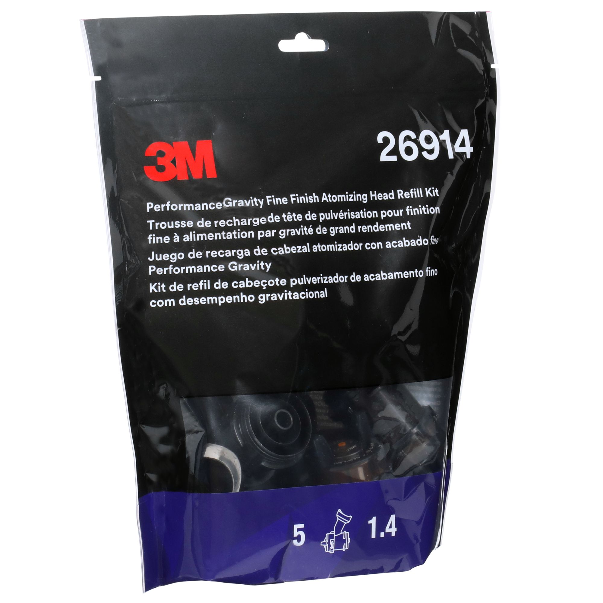 3M™ Kit de recarga de boquillas de acabado fino por gravedad de alto rendimiento, Laranja, 1.4, 26914