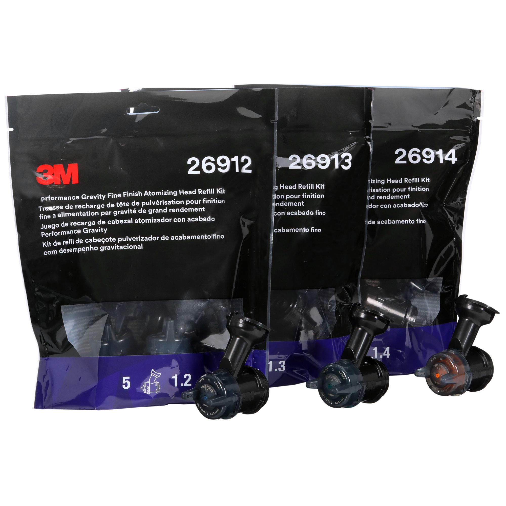 3M™ Kit de recarga de boquillas de acabado fino por gravedad de alto rendimiento, Laranja, 1.4, 26914