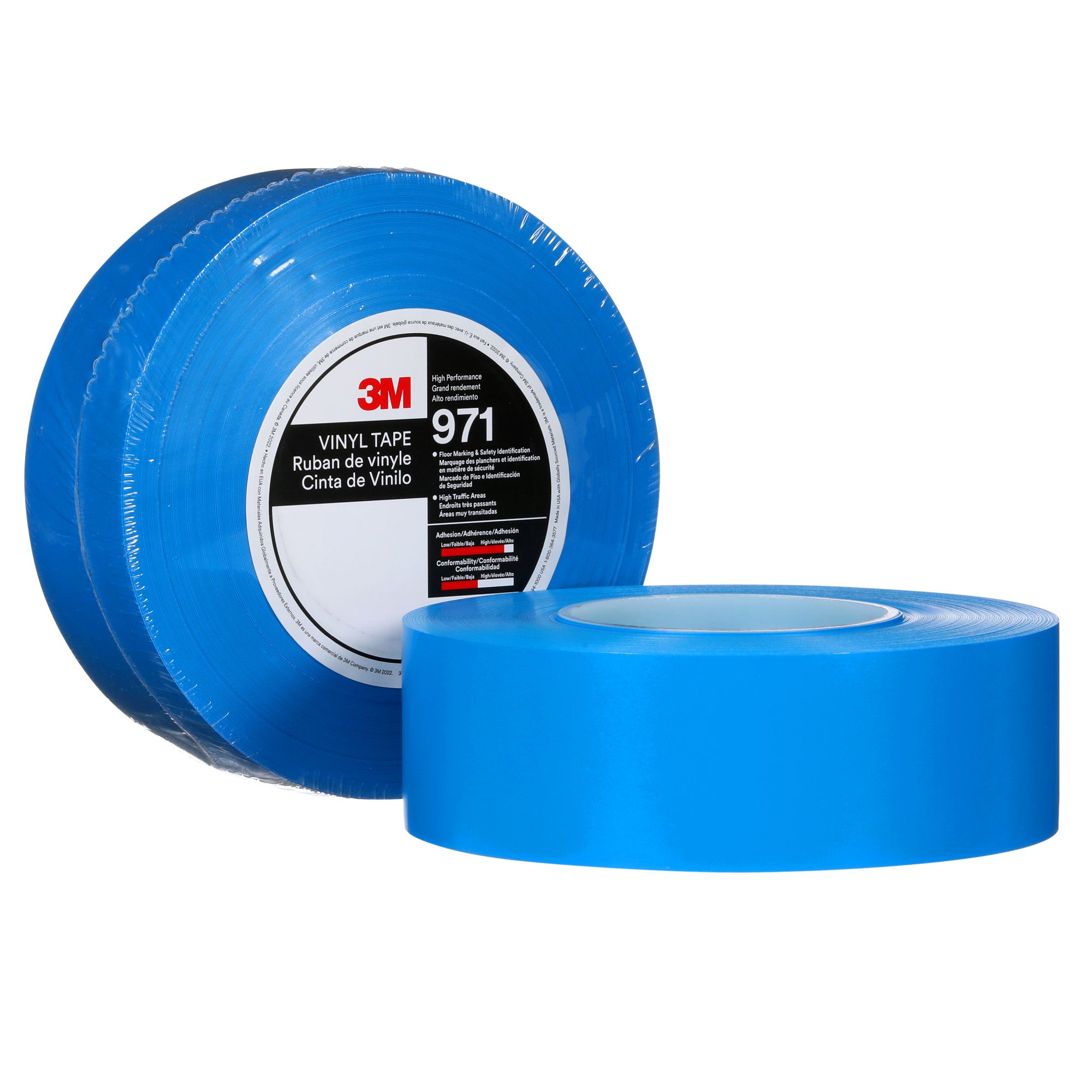 3M™ Fita de Marcação de Piso de Alto Desempenho 971, Azul, 50 mm x 33 m, 17 mil, 6 Rolos/Caixa, Embalagem individual
