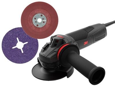 3M™ Amoladora Angular Eléctrica, kit, 73846, 115 mm, 1900 W, con disco ranurado 982CX (25) y plato de soporte acanalado, 1 kit/embalaje