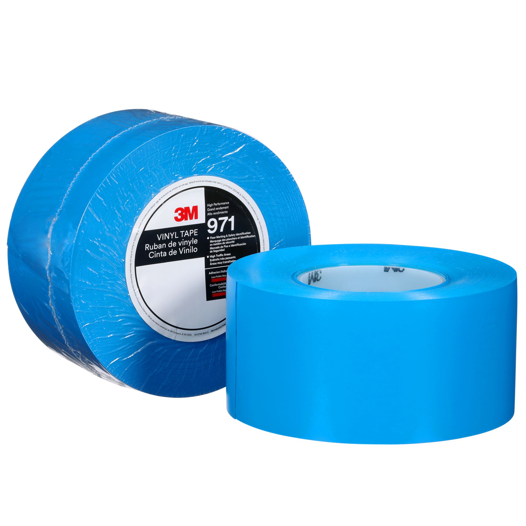 3M™ Fita de Marcação de Piso de Alto Desempenho 971, Azul, 75 mm x 33 m, 17 mil, 4 Rolos/Caixa