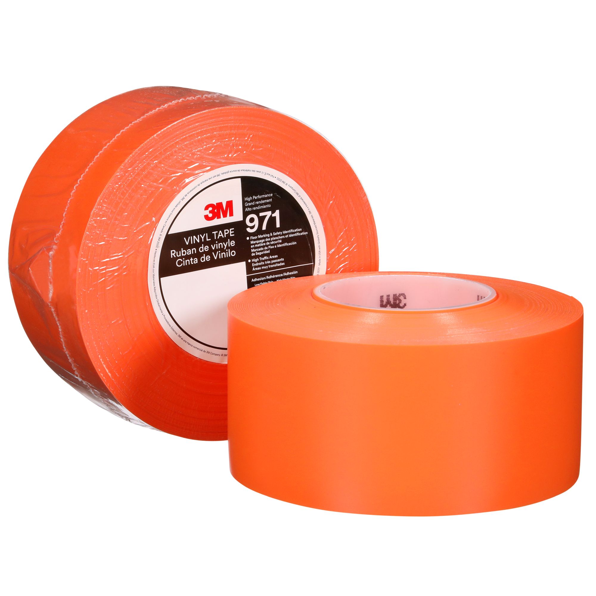 3M™ Fita de Marcação de Piso de Alto Desempenho 971, Laranja , 50 mm x 33 m, 17 mil,6 Rolos/Caixa, Embalagem individual