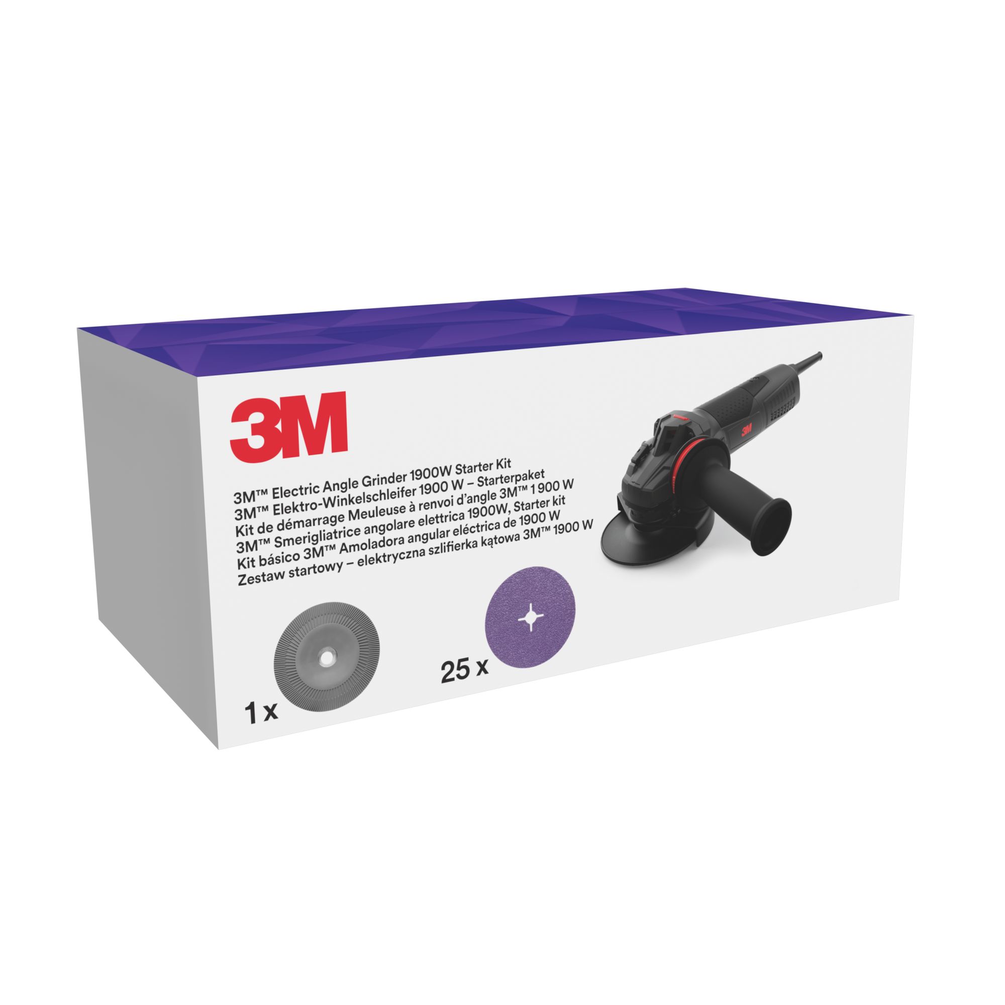 3M™ Amoladora Angular Eléctrica, kit, 73846, 115 mm, 1900 W, con disco ranurado 982CX (25) y plato de soporte acanalado, 1 kit/embalaje