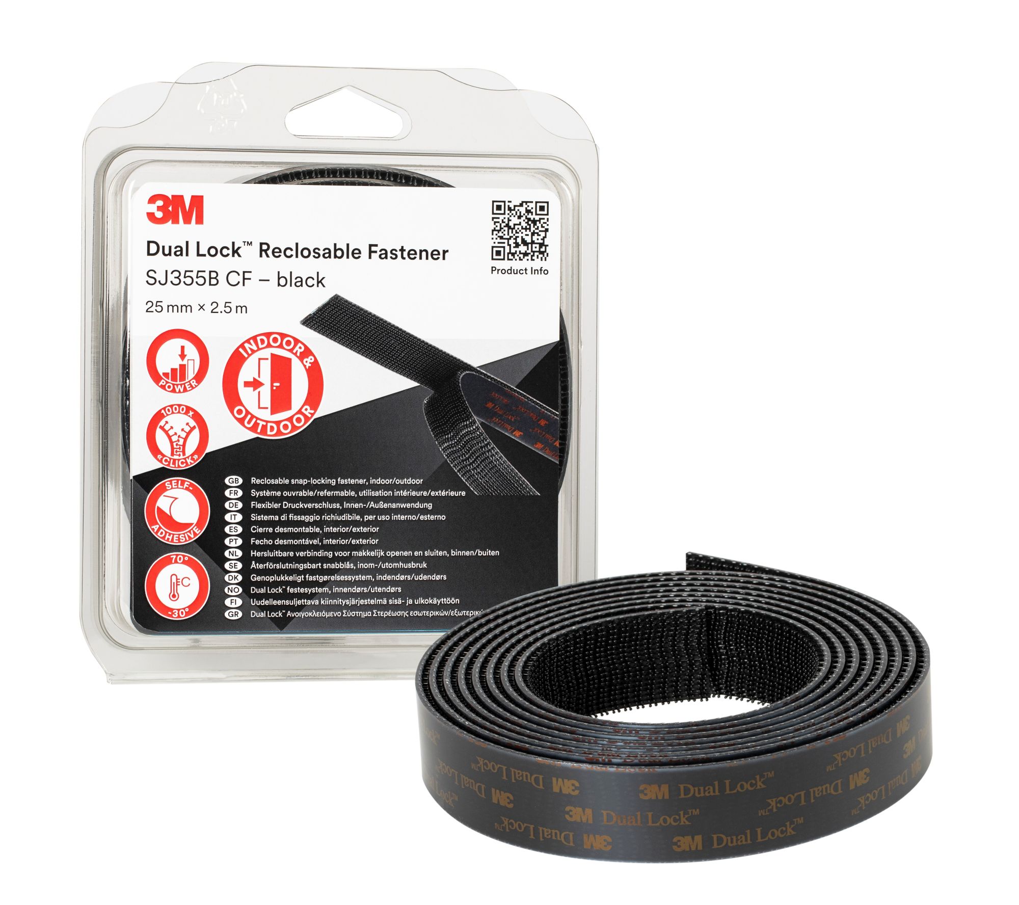 3M™ Dual Lock™  Sistemas de Unión Desmontable SJ3550, Negro, 25 mm x 2.5 m, 5.7 mm