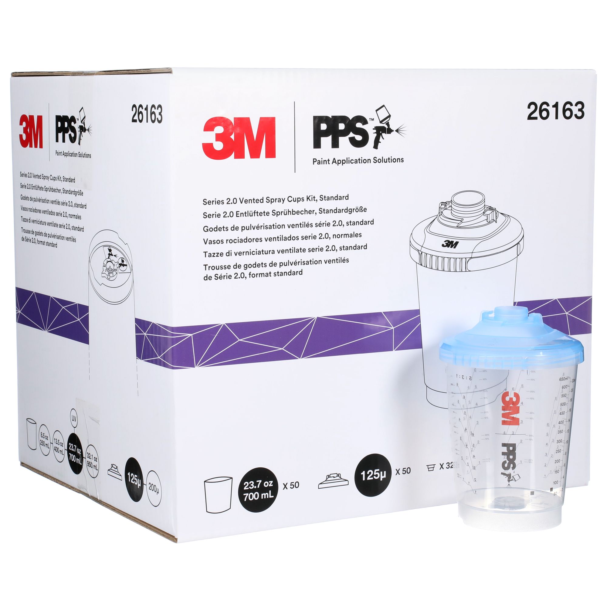3M™ PPS™ Serie 2.0 Kit vaso ventilado, estándar, 700 ml, 125 µm, 26163