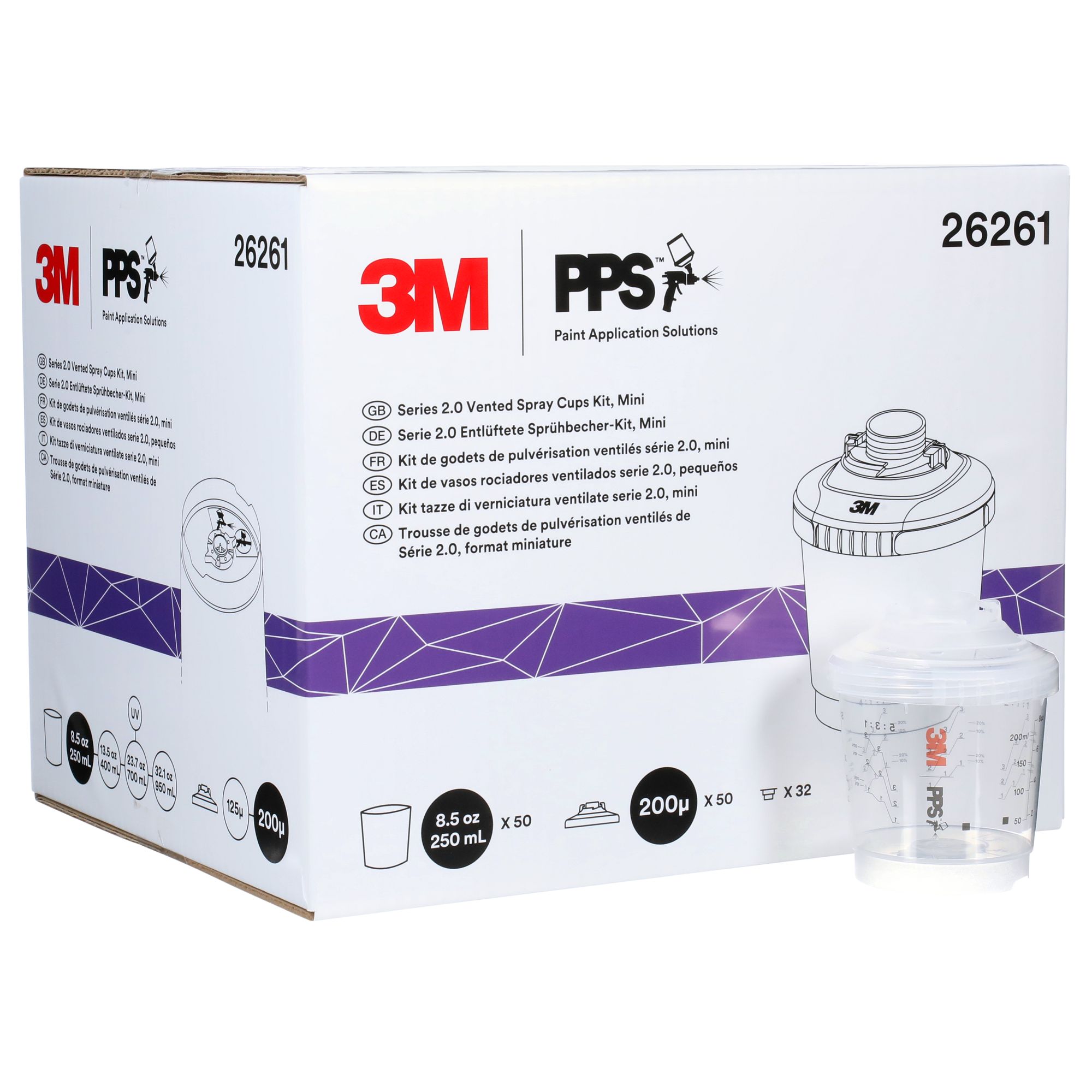 3M™ PPS™ Serie 2.0 Kit vaso ventilado, mini, 250 ml, 125 µm, 26161