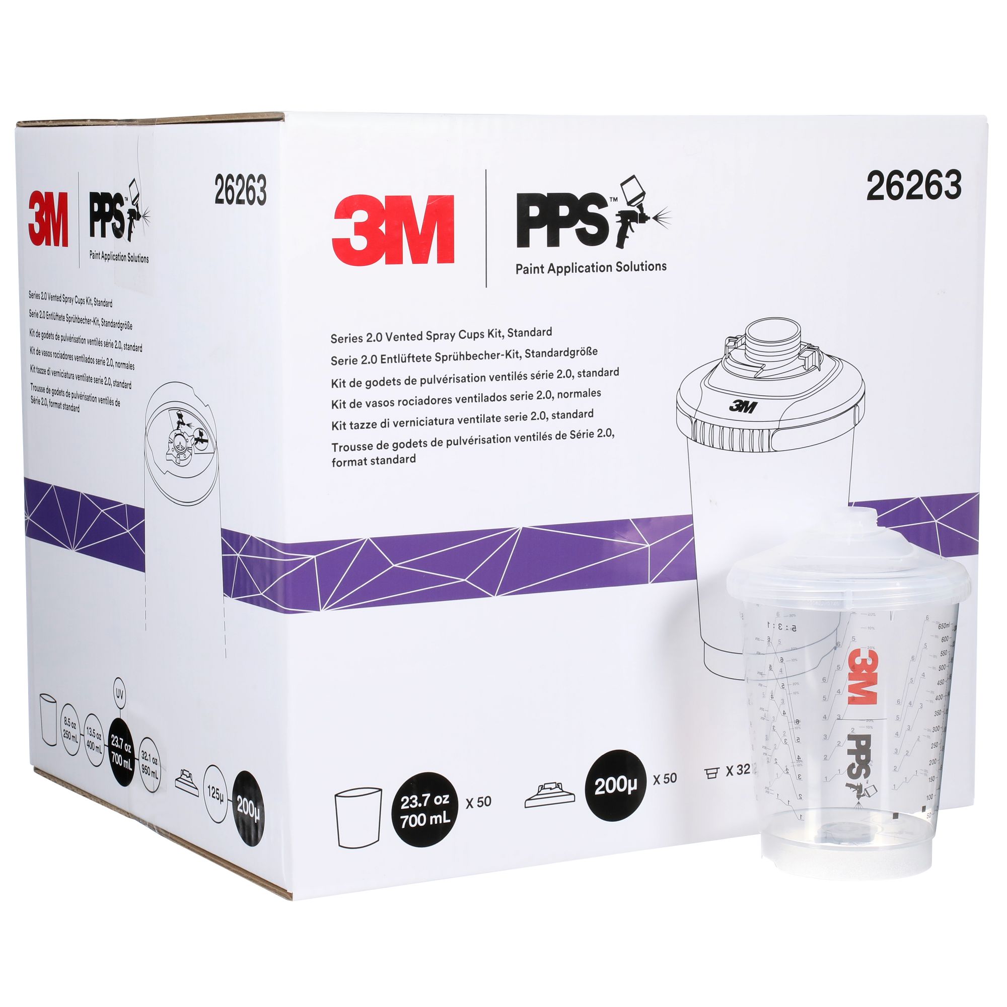 3M™ PPS™ Serie 2.0 Kit vaso ventilado, estándar, 700 ml, 200 µm, 26263