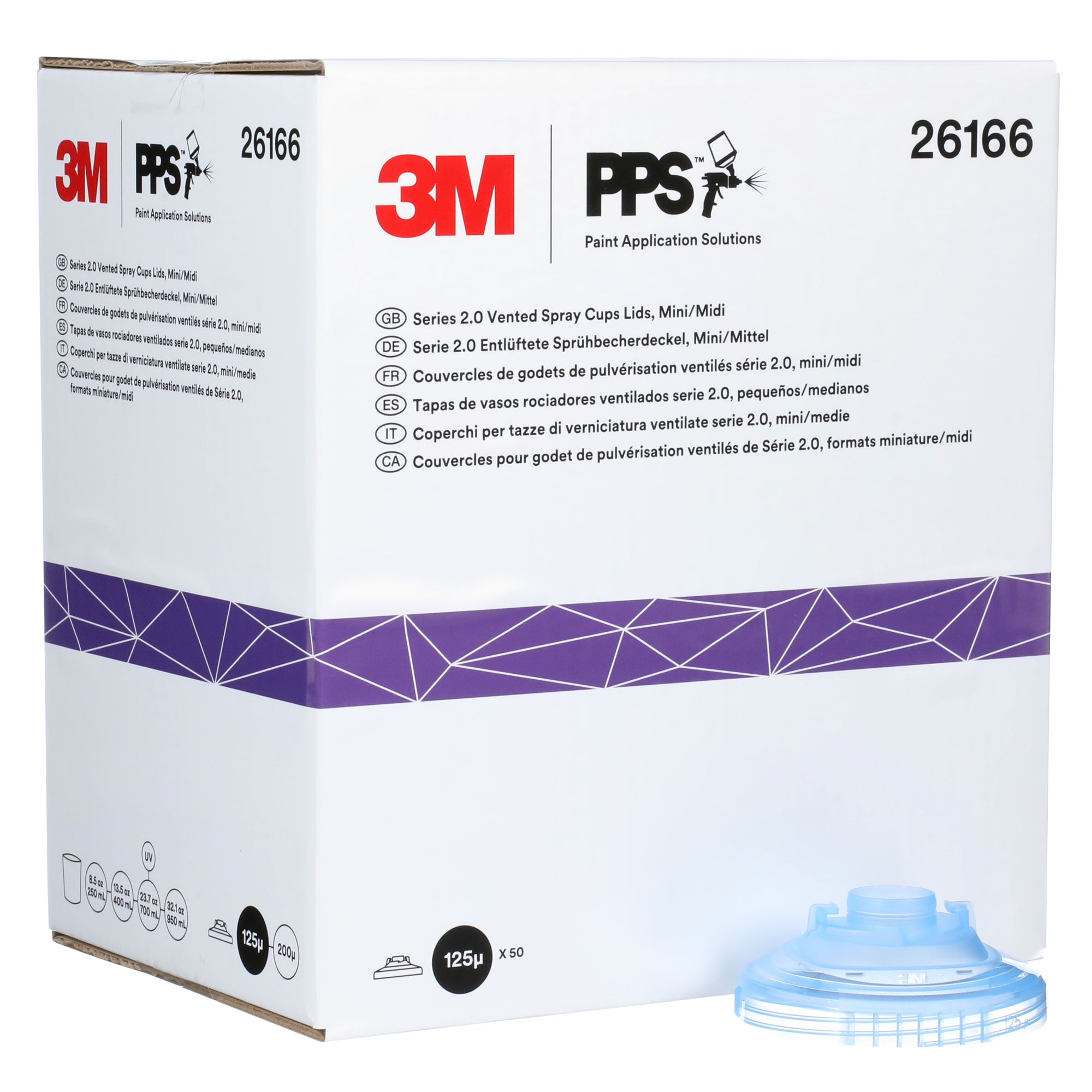 3M™ PPS™ Serie 2.0 Tapa para vaso ventilado, mini/midi, 125 µm, 26166