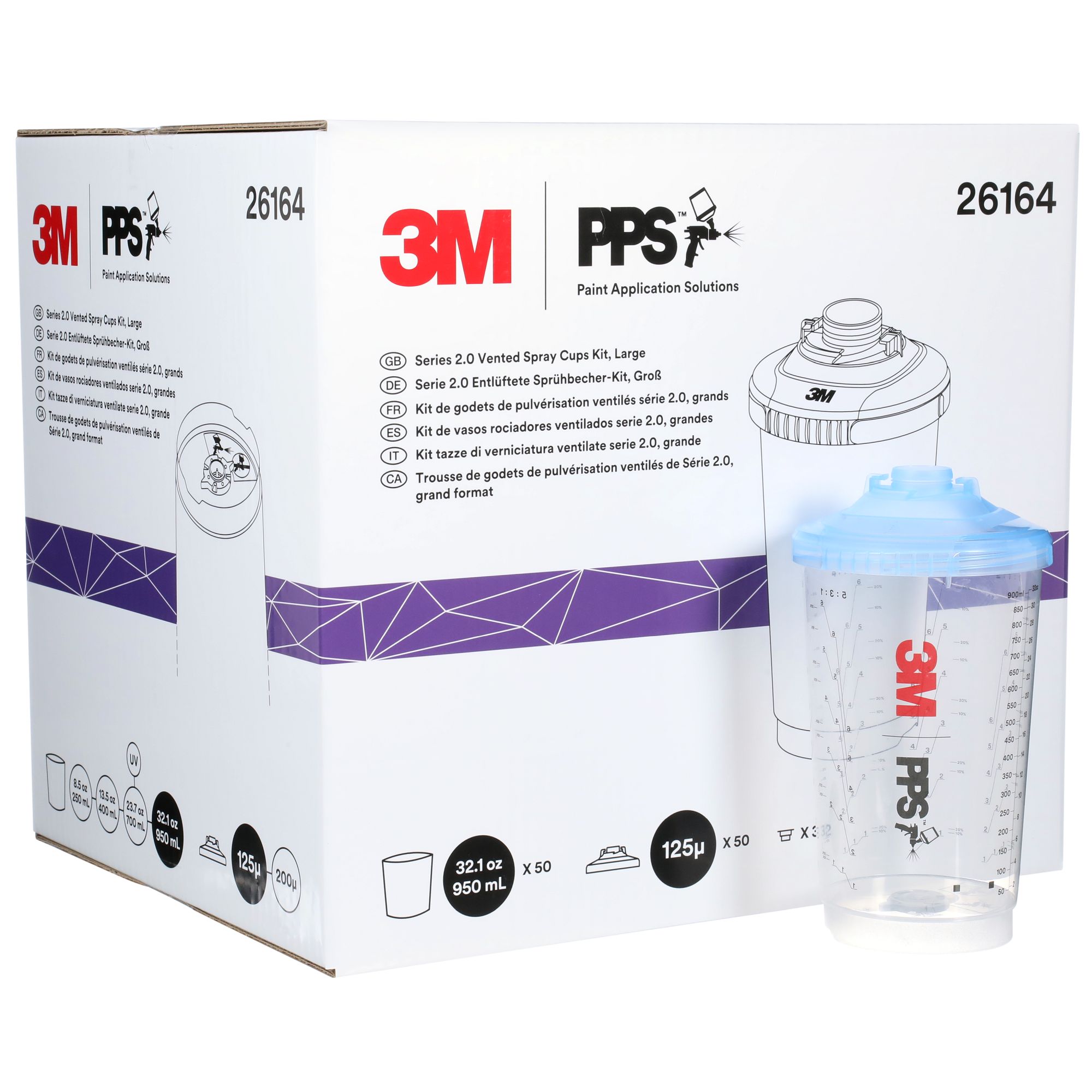 3M™ PPS™ Serie 2.0 Kit vaso ventilado, grande, 950 ml, 125 µm, 26164