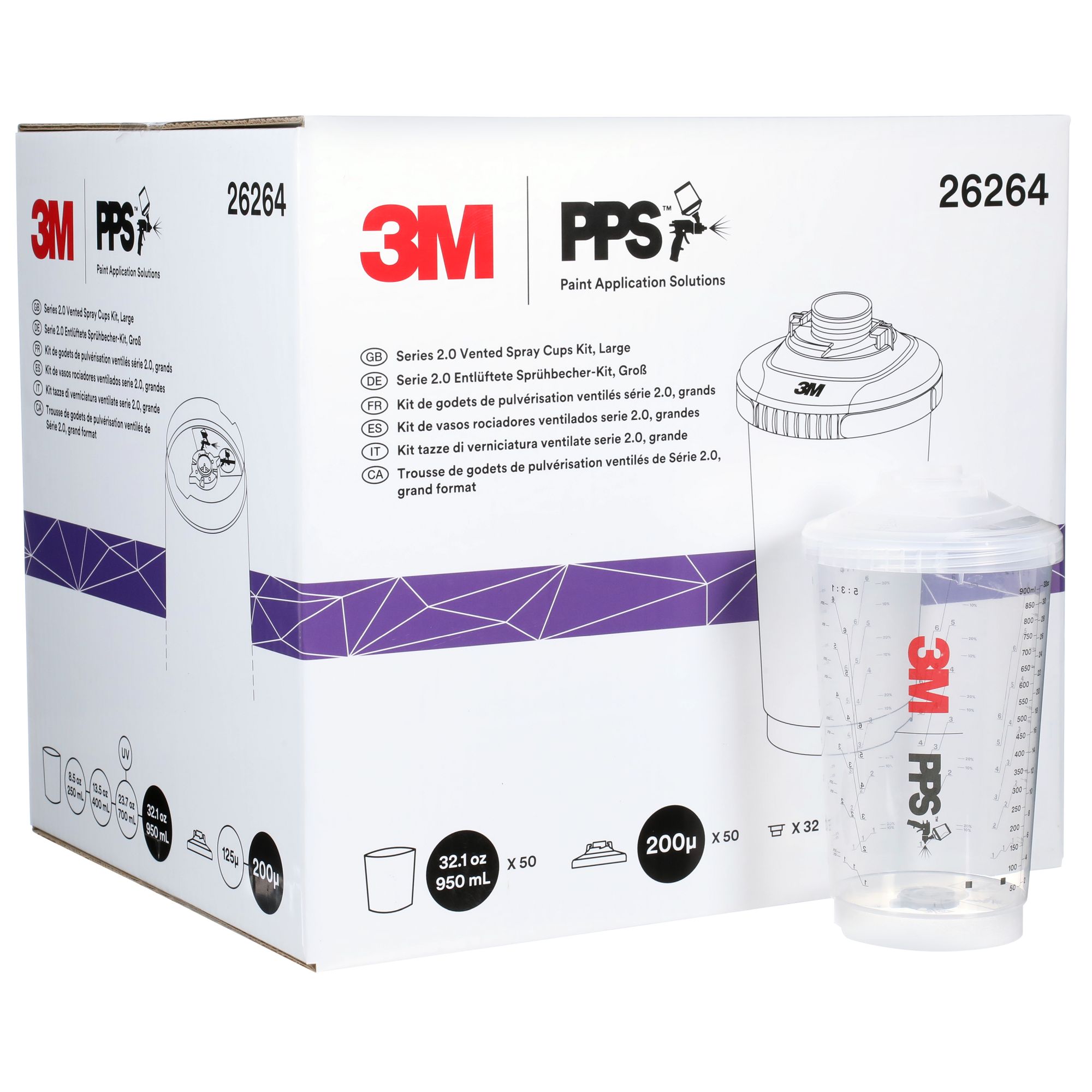 3M™ PPS™ Serie 2.0 Kit vaso ventilado, grande, 950 ml, 200 µm, 26264