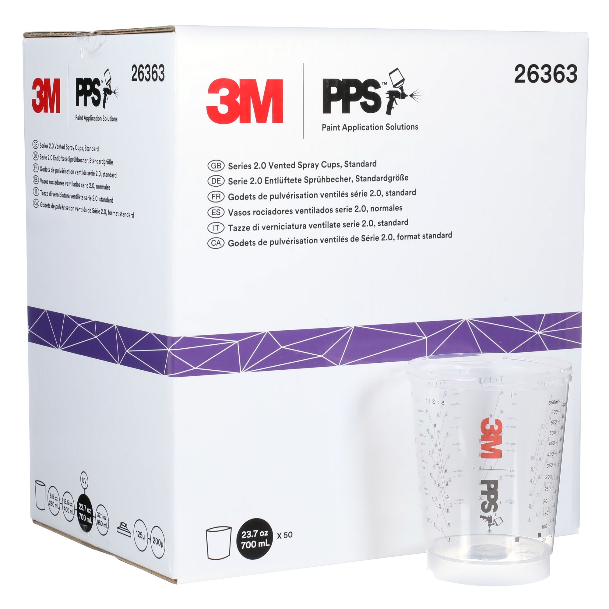 3M™ PPS™ Serie 2.0 Vaso ventilado, estándar, 700 ml, 26363