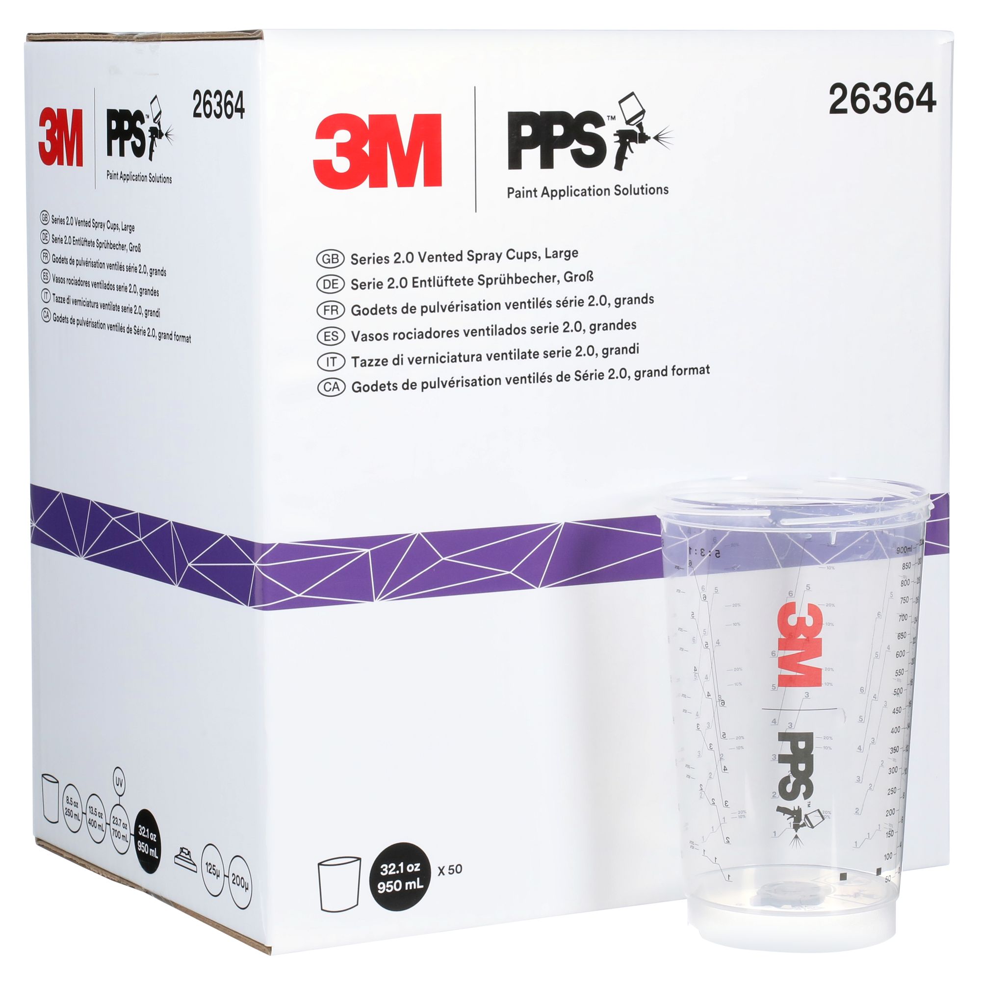3M™ PPS™ Serie 2.0 Vaso ventilado, grande, 950 ml, 26364
